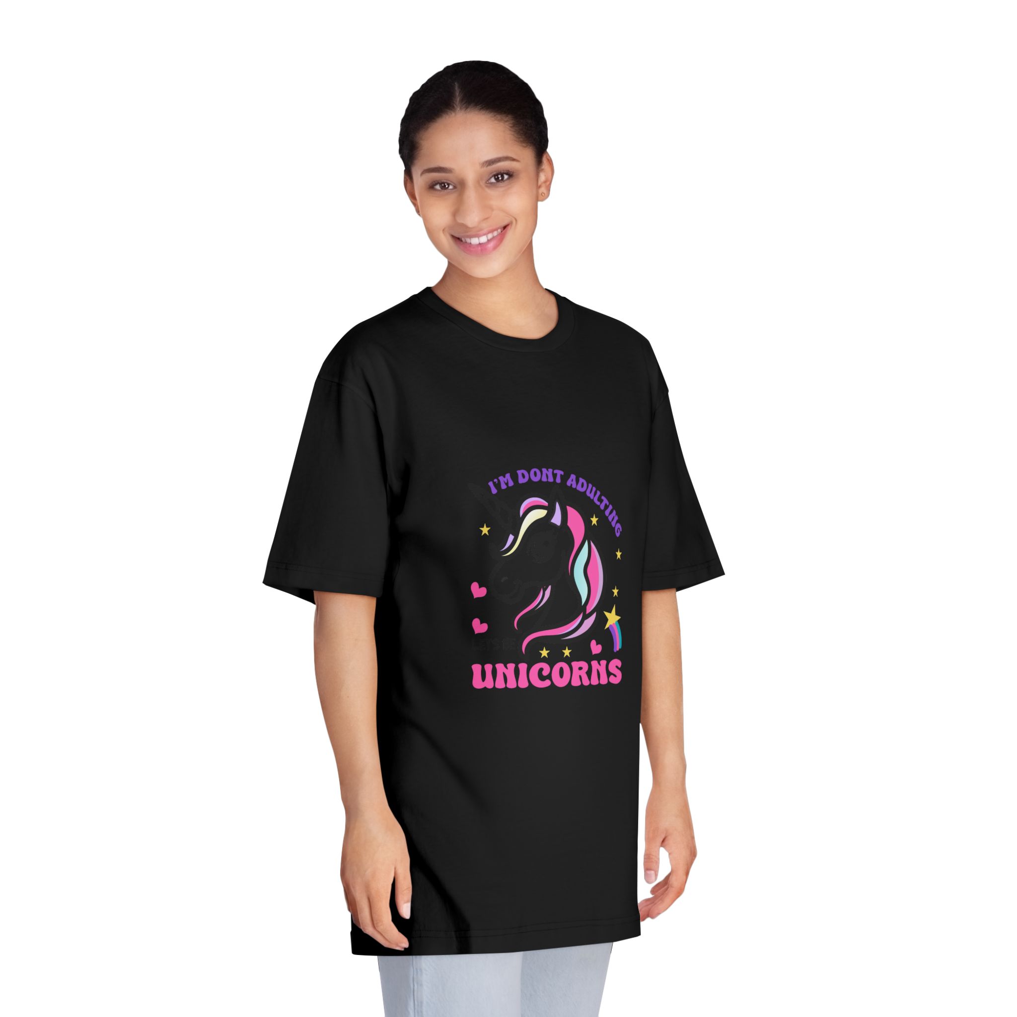Cute Unicorn Illustration With Rainbow Stars Hearts Unisex Classic Crewneck T Shirt - Image 7