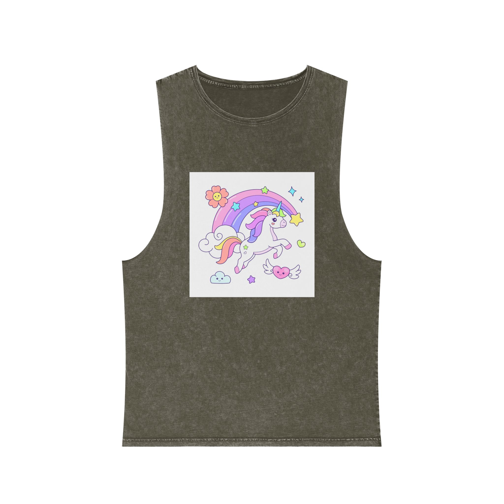 Cute Unicorn Flying Over the Rainbow Illustration Unisex Stonewash Tank Top - Image 5