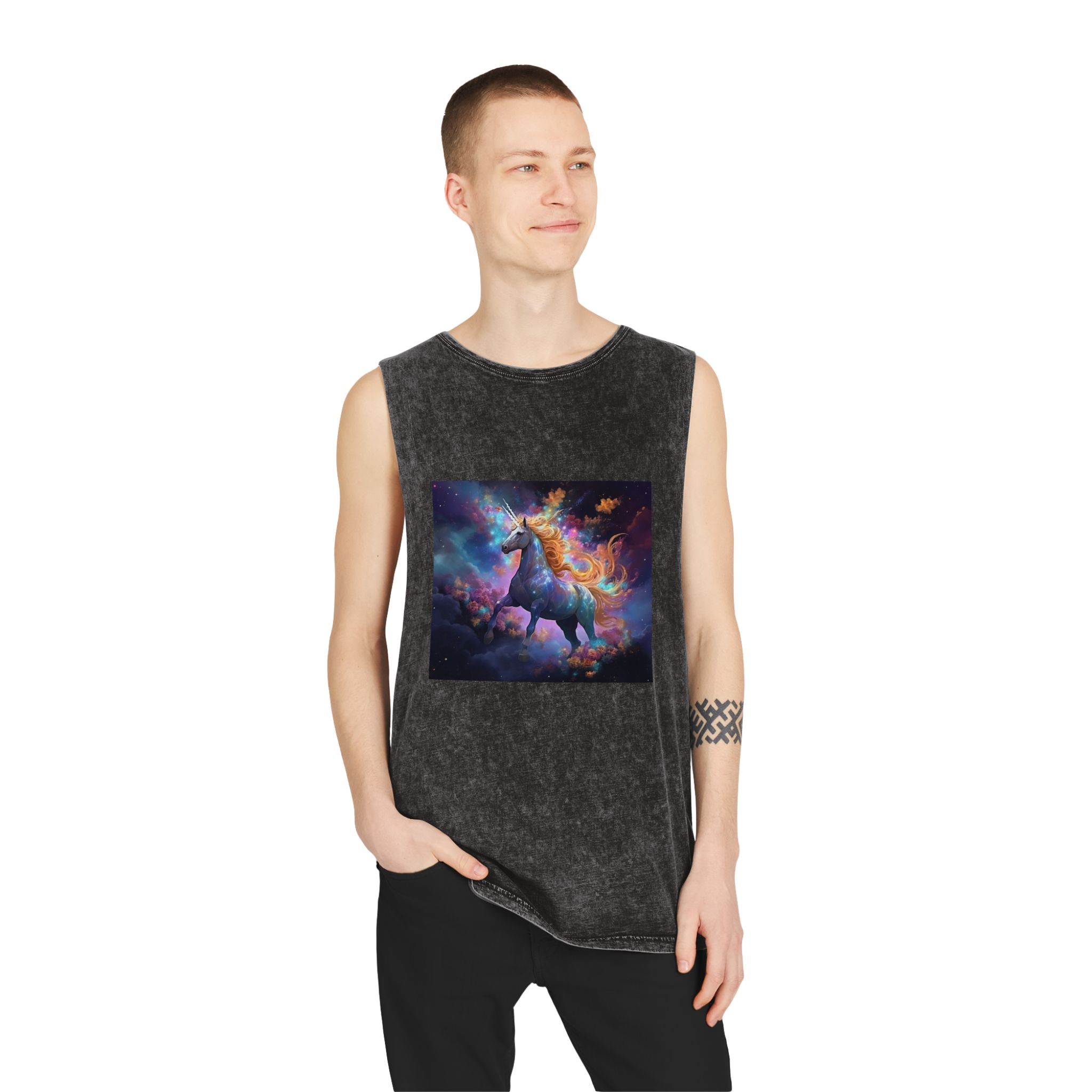 Unicorn Clouds With Rainbow Mane Star Field Generative Ai Unisex Stonewash Tank Top - Image 3