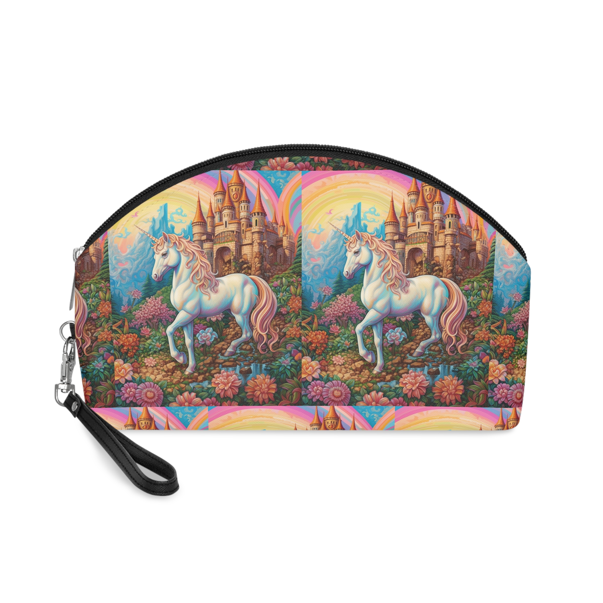 Painting Unicorn Fantasy Setting With Castle Background Generative Ai Copy Makeup Bag