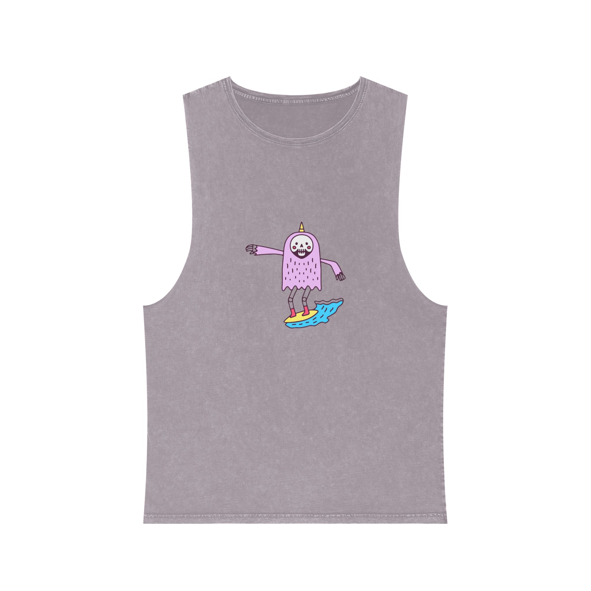 Cute Unicorn Grim Reaper Surfing Illustration T Shirt Sticker Apparel Merchandise Unisex Stonewash Tank Top - Image 17