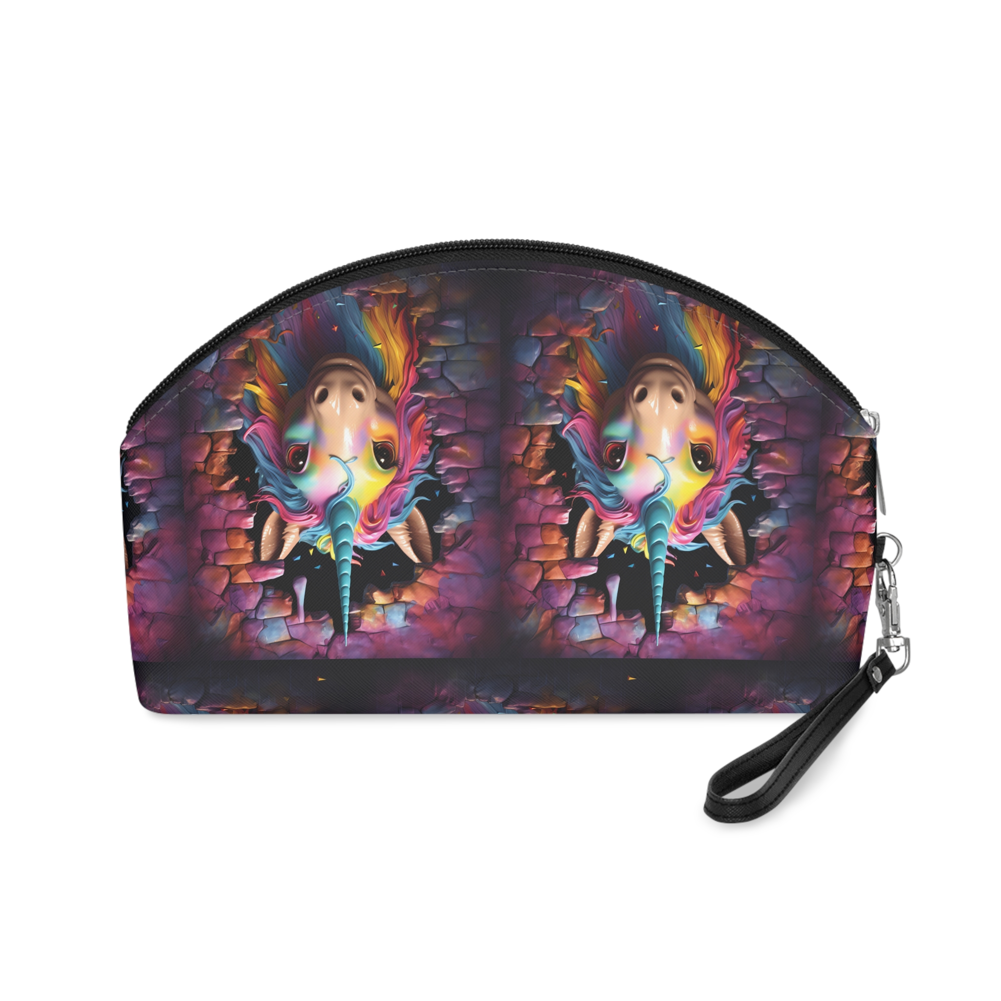 Cute Unicorn Cartoon Looking Through Wall Poster Illustration Kids Makeup Bag - Image 2