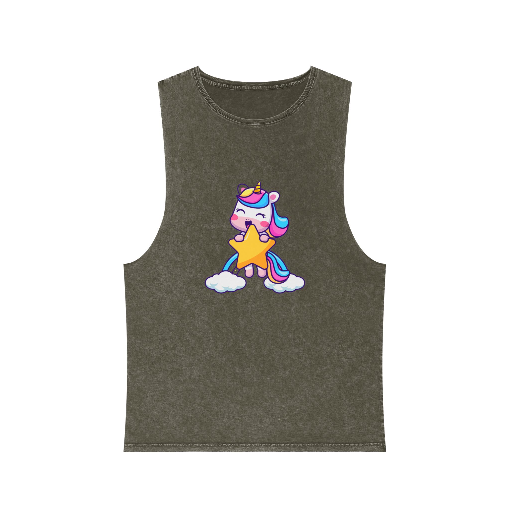 Cute Unicorn Double Star Unisex Stonewash Tank Top - Image 5