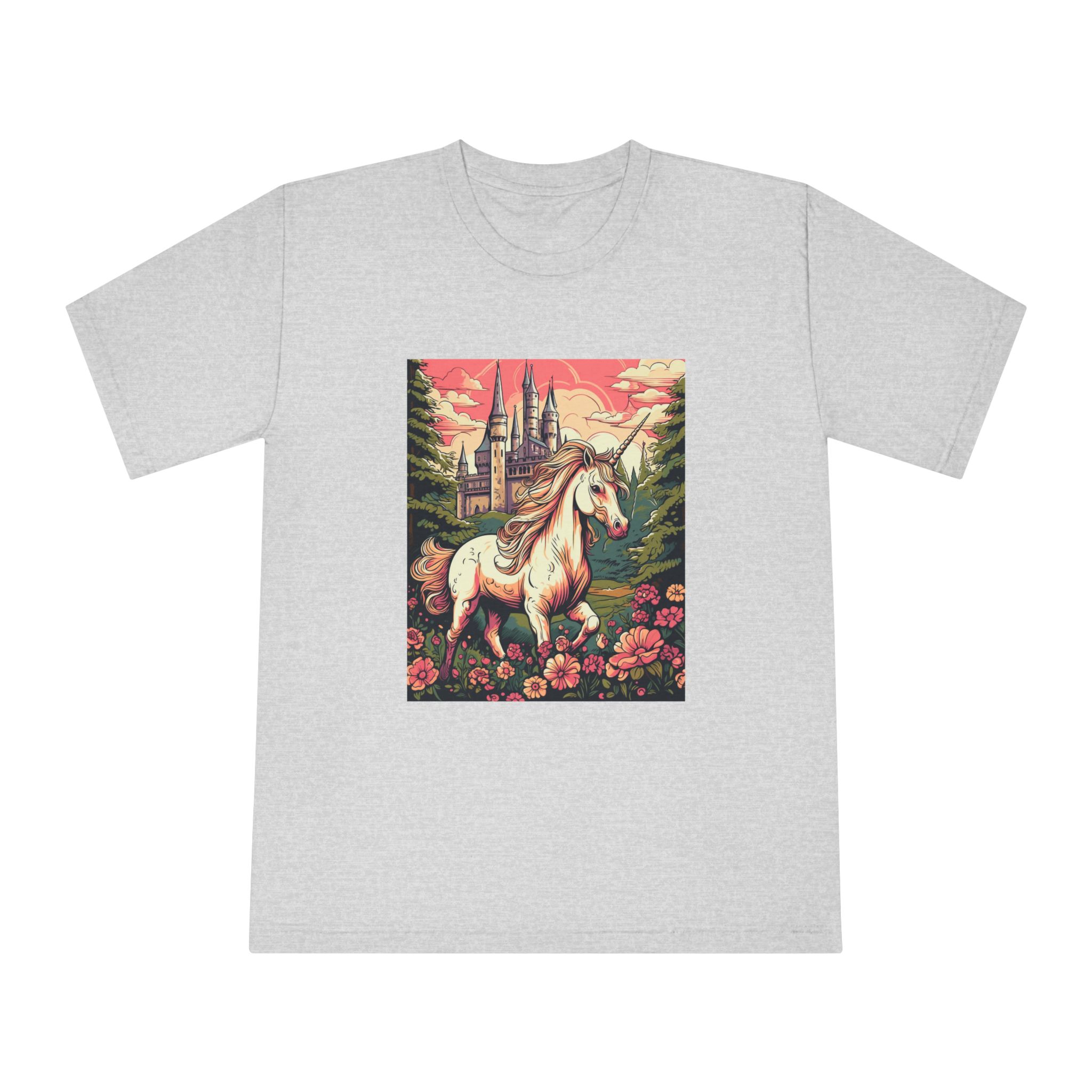 Unicorn Front Castle With Flowers Trees Generative Ai Unisex Classic Crewneck T Shirt - Image 13