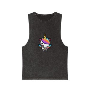 Cute Unicorn With Finger Love Pose Unisex Stonewash Tank Top