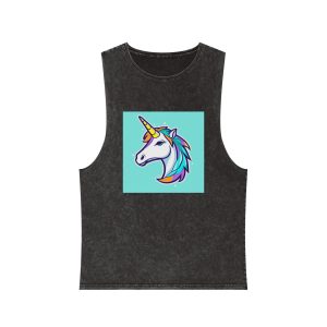 Cartoon Unicorn Head Vector With Maximum 16 Colors I 3 Unisex Stonewash Tank Top