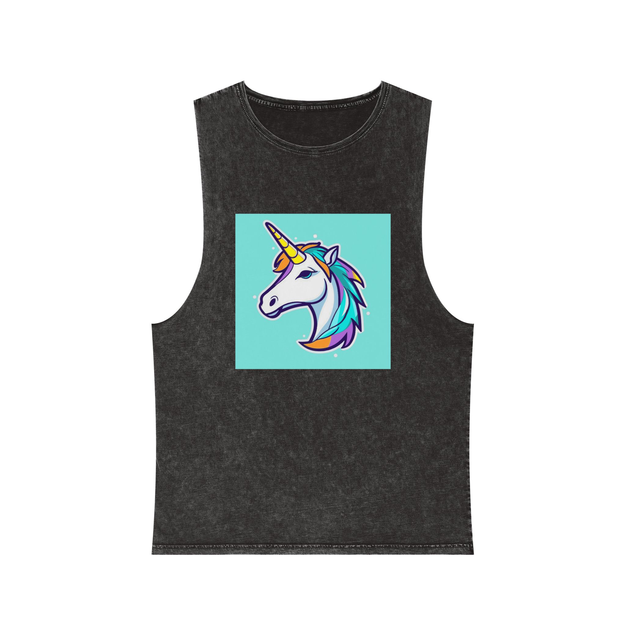 Cartoon Unicorn Head Vector With Maximum 16 Colors I 3 Unisex Stonewash Tank Top