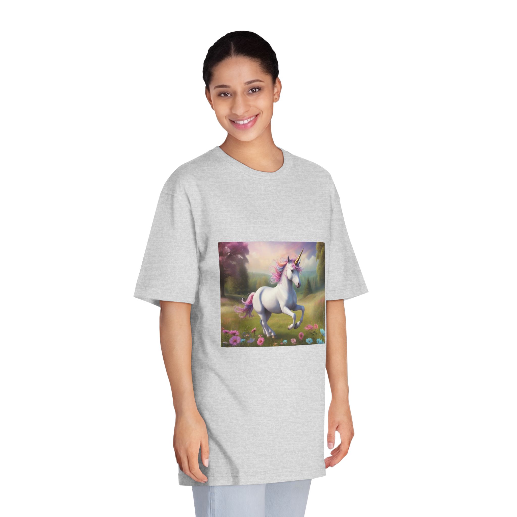 Beautiful Unicorn Running Magical Meadow Unicorn Background Images Whimsical Unicorn (85) Unisex Classic Crewneck T Shirt - Image 15