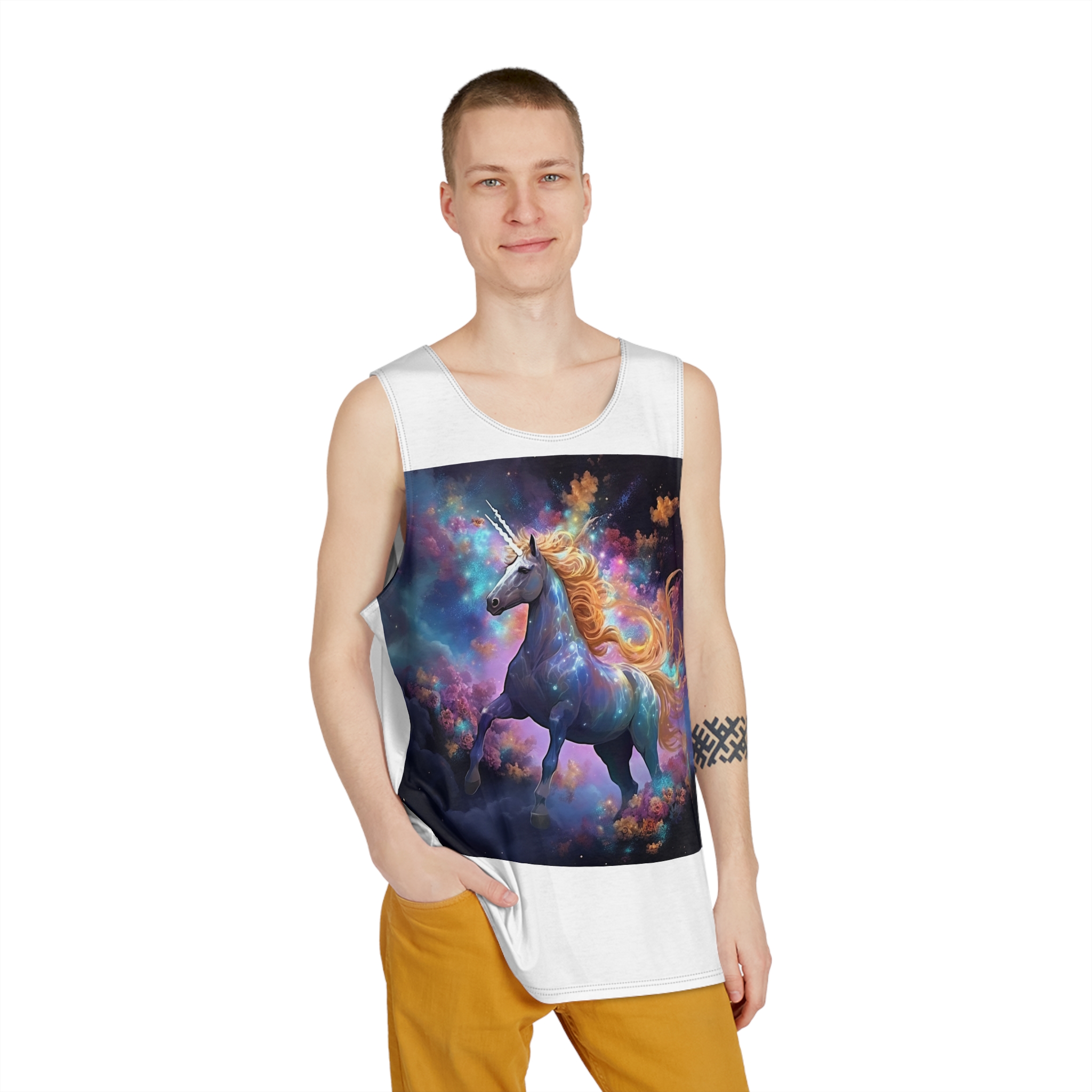 Unicorn Clouds With Rainbow Mane Star Field Generative Ai Mens Tank Aop - Image 3