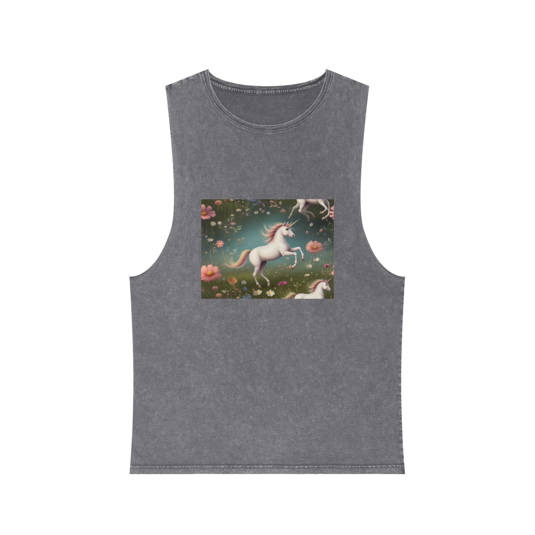 Beautiful Unicorn Running Magical Meadow Unicorn Background Images Whimsical Unicorn (17) Unisex Stonewash Tank Top - Image 9