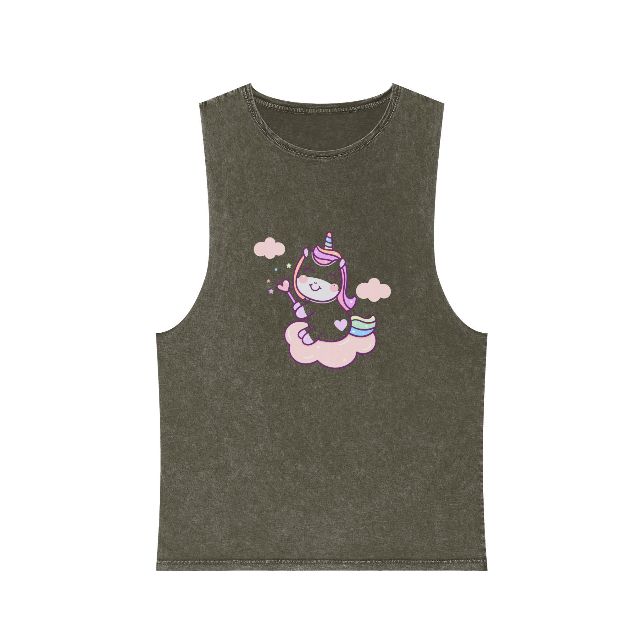 Cute Unicorn Vector Holding Heart Wand Cloud Unisex Stonewash Tank Top - Image 5