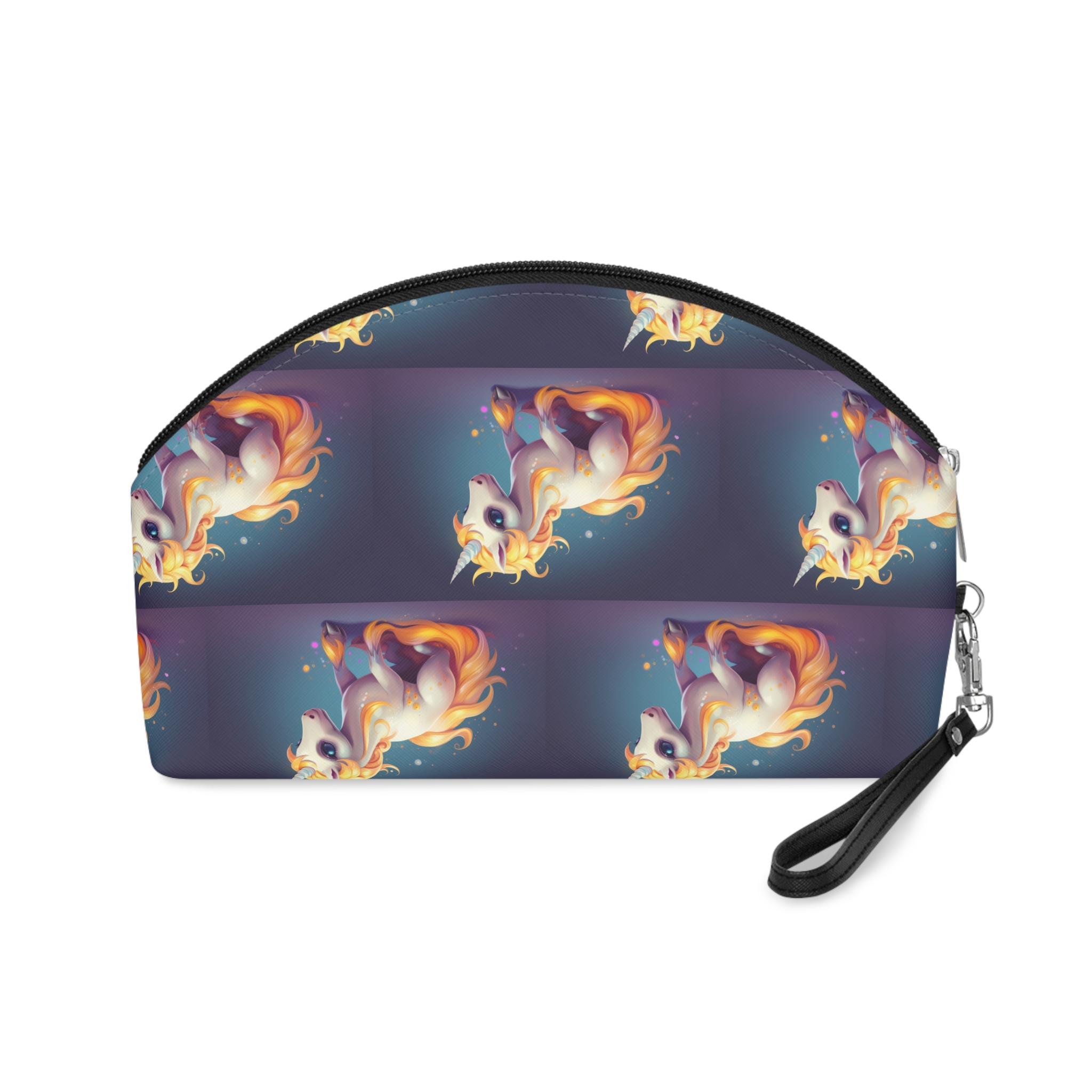 Cute Unicorn With Long Colorful Mane Dark Background Generative Ai Makeup Bag - Image 2