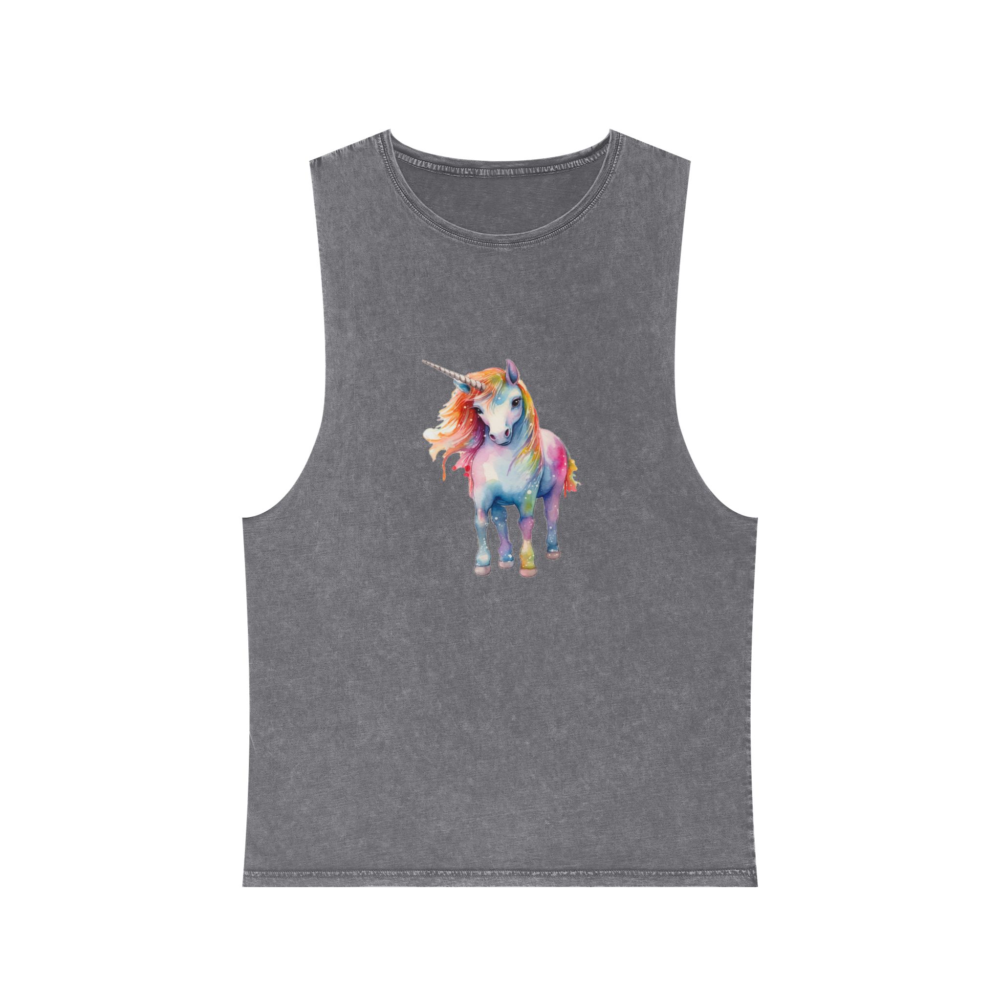Painting Unicorn With Colorful Mane Long Mane Generative Ai (5) Unisex Stonewash Tank Top - Image 9