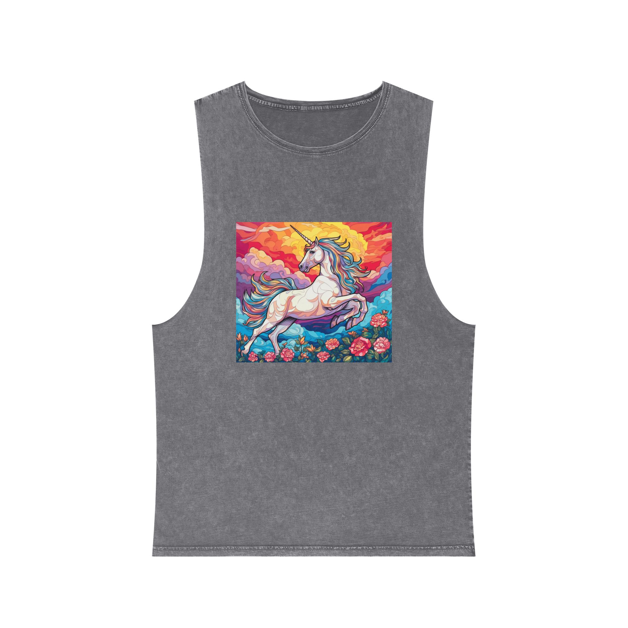 Unicorn Sky With Flowers Clouds Generative Ai Unisex Stonewash Tank Top - Image 9