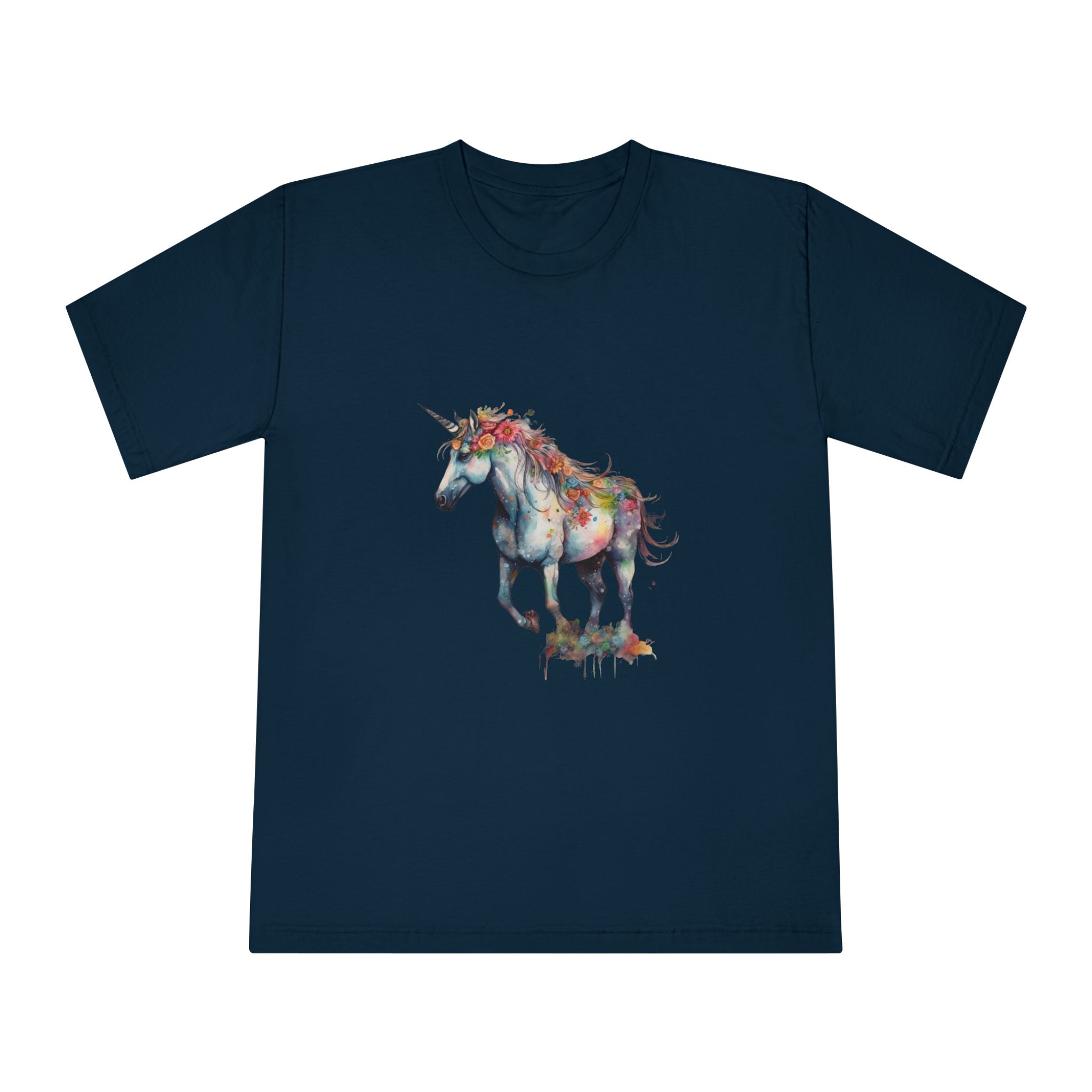 Watercolor Painting Unicorn With Rainbow Horn Unisex Classic Crewneck T Shirt - Image 17