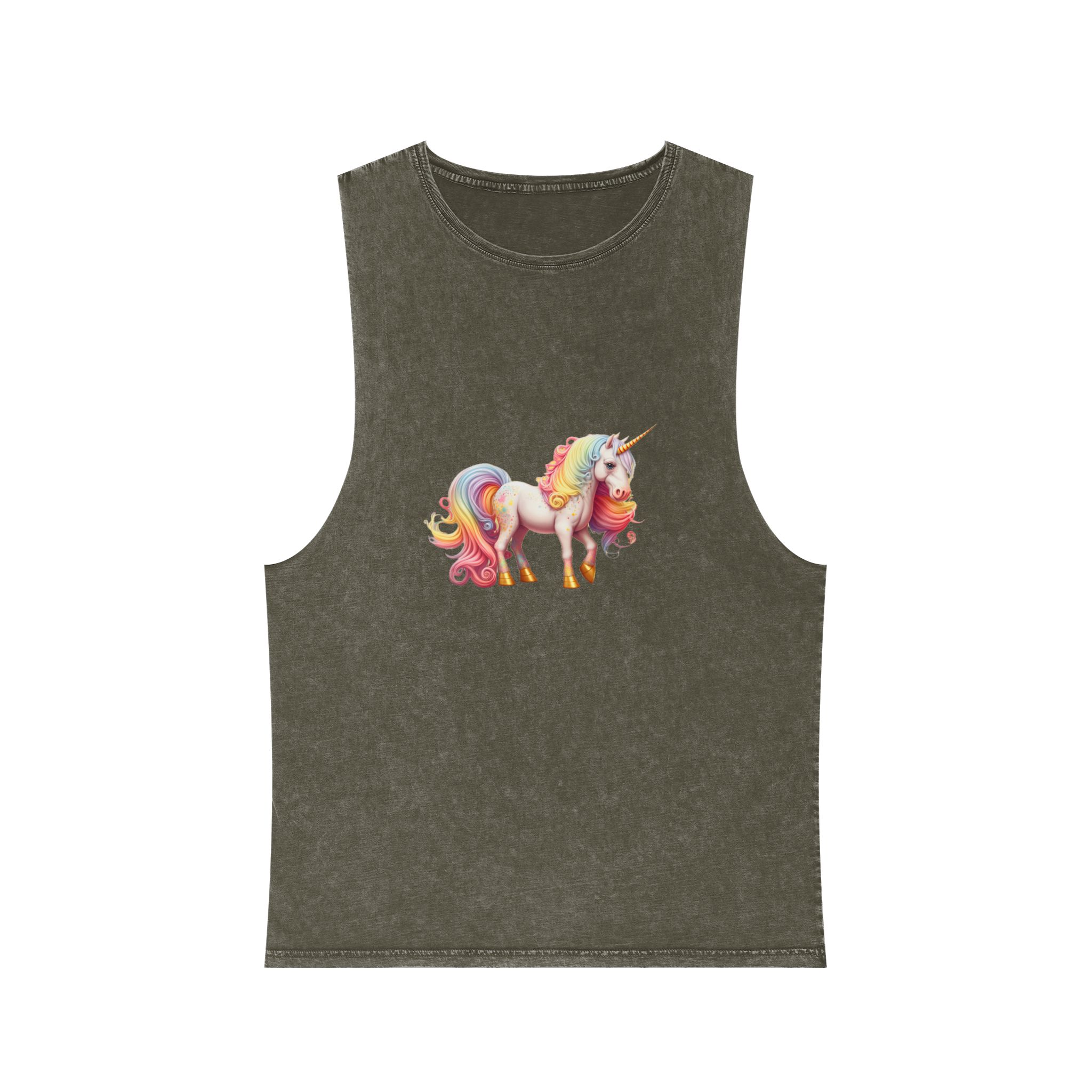 Cute Rainbow Unicorn Rainbow Colors Hair Fantasy Magic Unicorn Generative Ai Unisex Stonewash Tank Top - Image 5