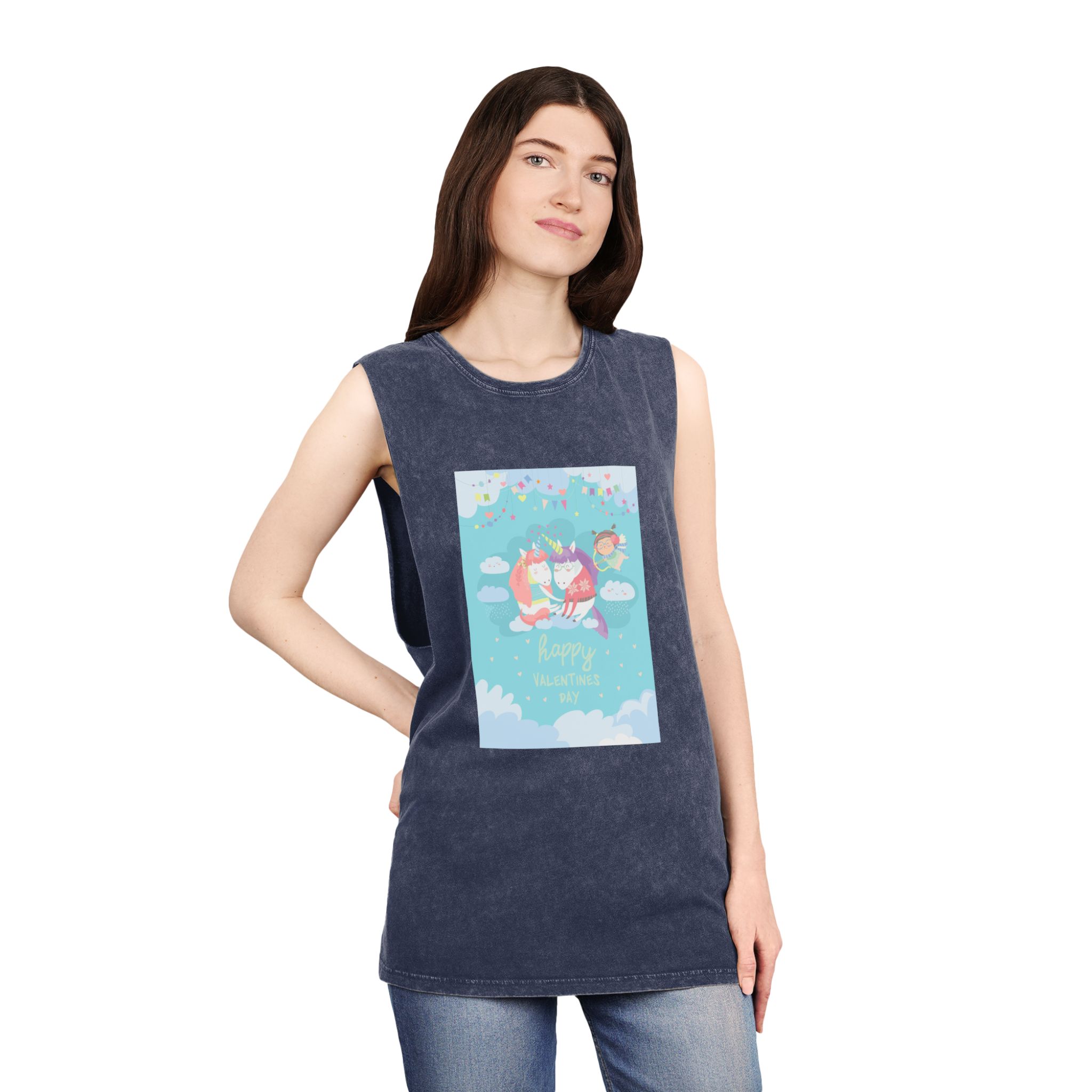 Cute Card With Fairy Unicorns Love Unisex Stonewash Tank Top - Image 16