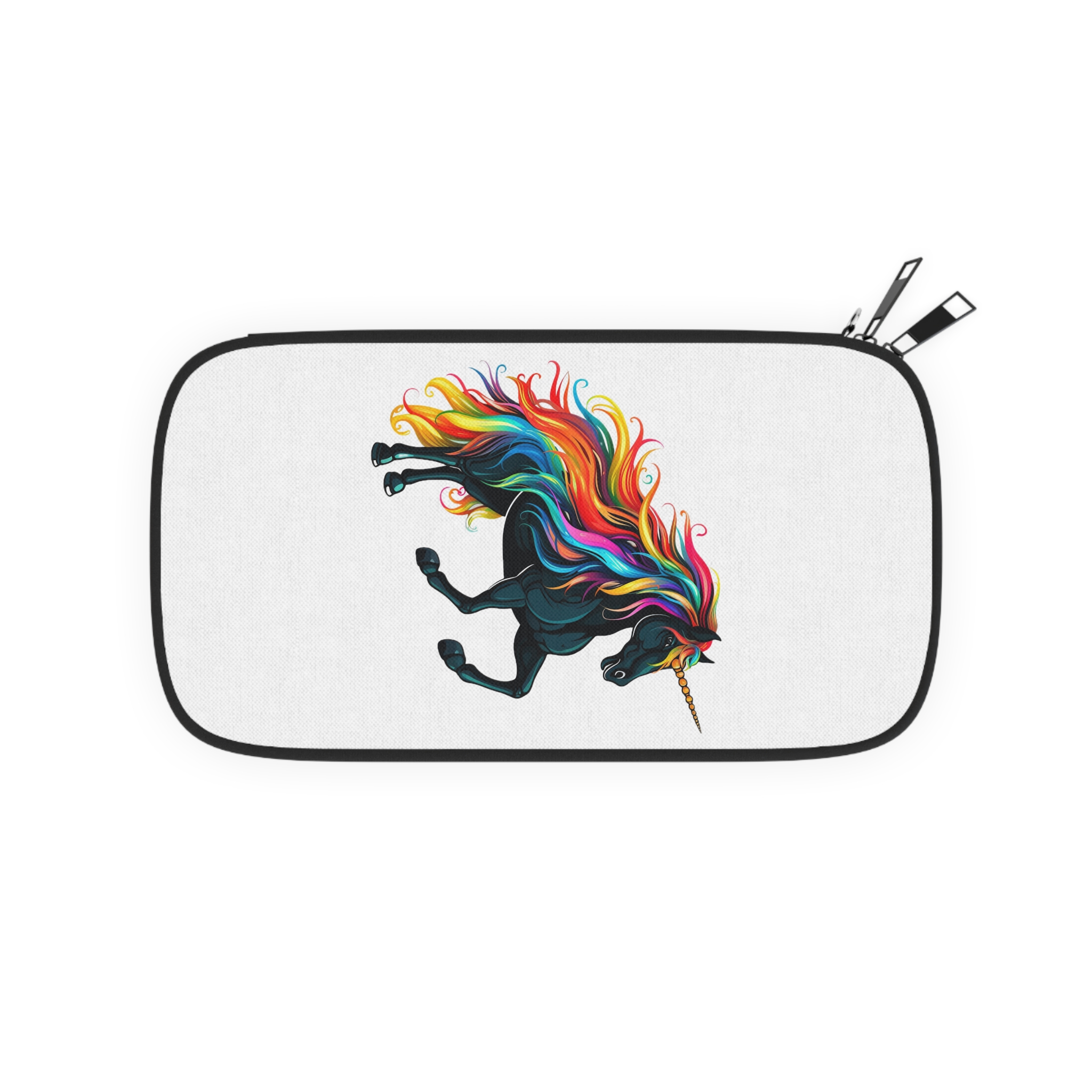 Close Up Black Unicorn With Rainbow Mane Generative Ai Passport Wallet