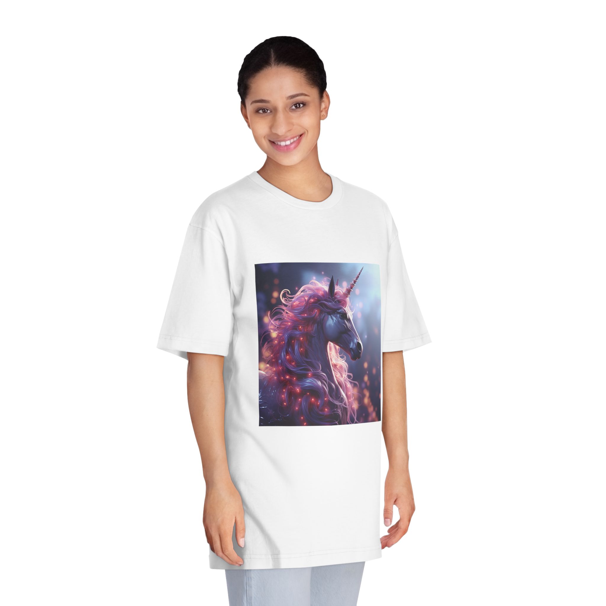 Pink 3d Mythical Unicorn With Lights Mane Unisex Classic Crewneck T Shirt - Image 3