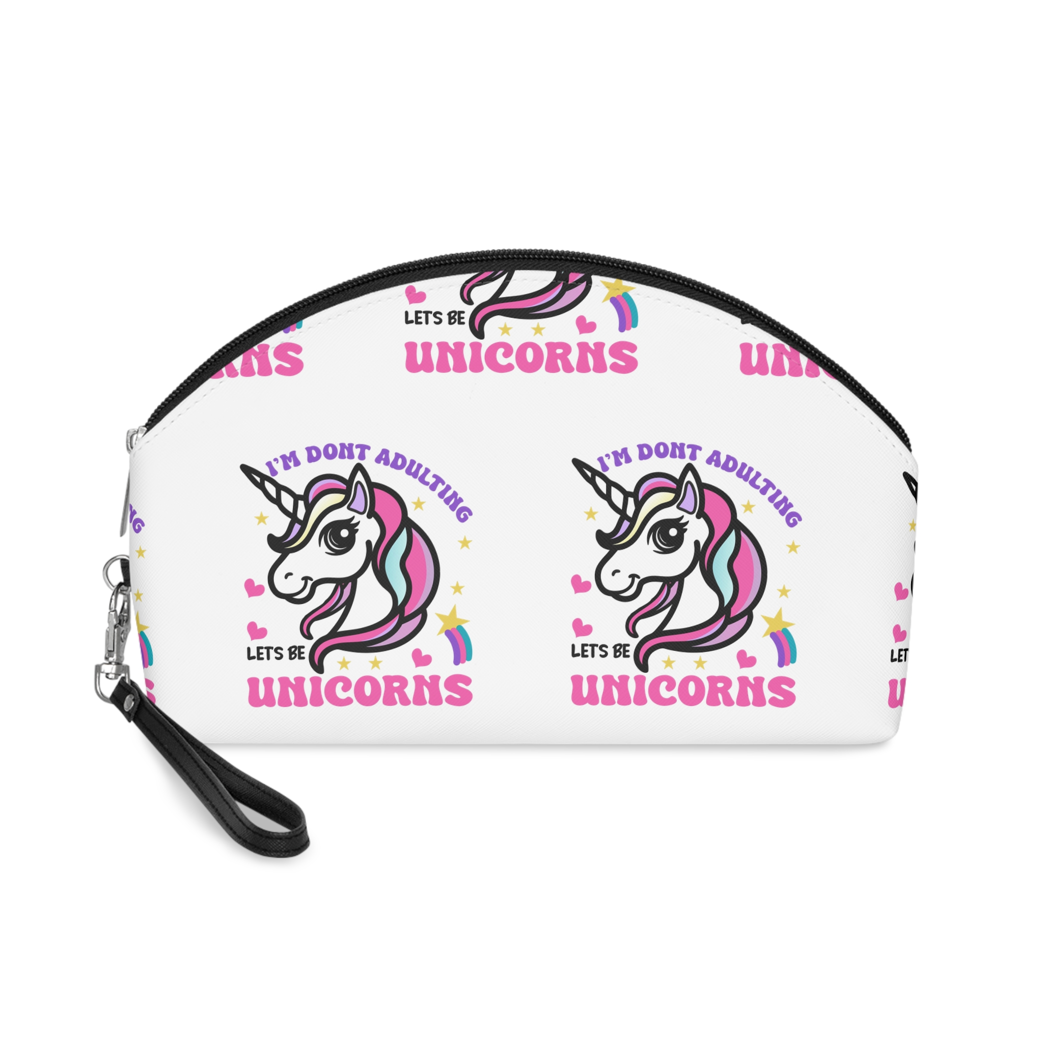 Cute Unicorn Illustration With Rainbow Stars Hearts Makeup Bag
