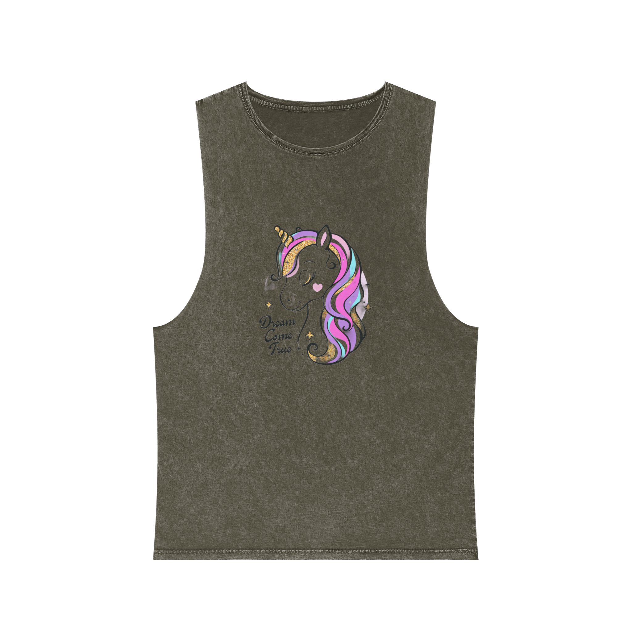 Art Beautiful Cartoon Little Unicorn On A White Background Sequins Print For Clothes and T Shirts Vector Illustration Fan T Shirt Design Vector Print Unisex Stonewash Tank Top - Image 5