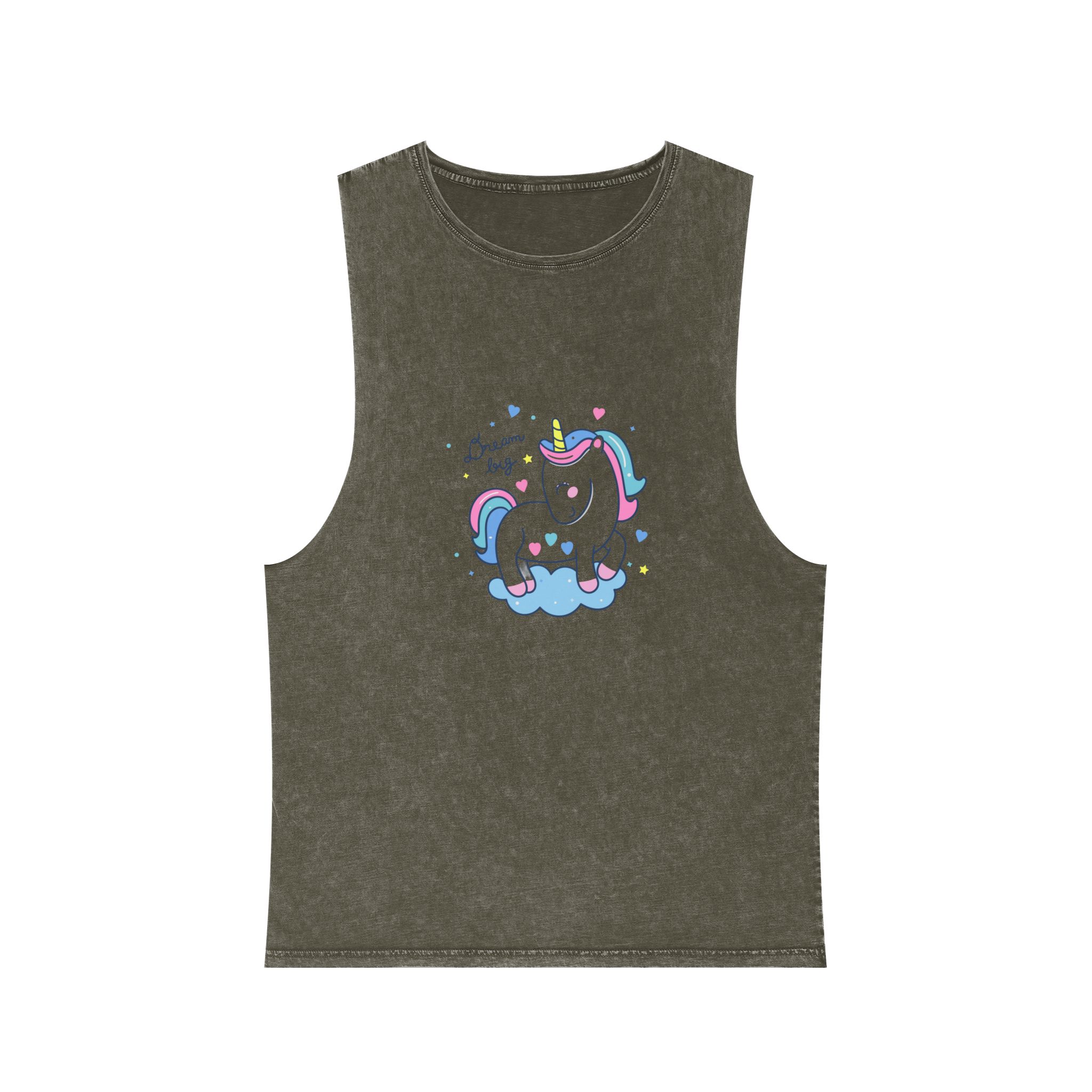 Cute Unicorn Cartoon Dream Big Series Hand Drawn Style Unisex Stonewash Tank Top - Image 5