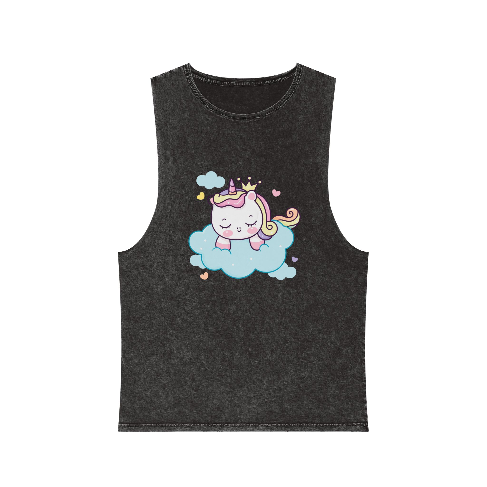 Cute Unicorn Princess Cartoon Sleep Cloud Kawaii Clipart Unisex Stonewash Tank Top