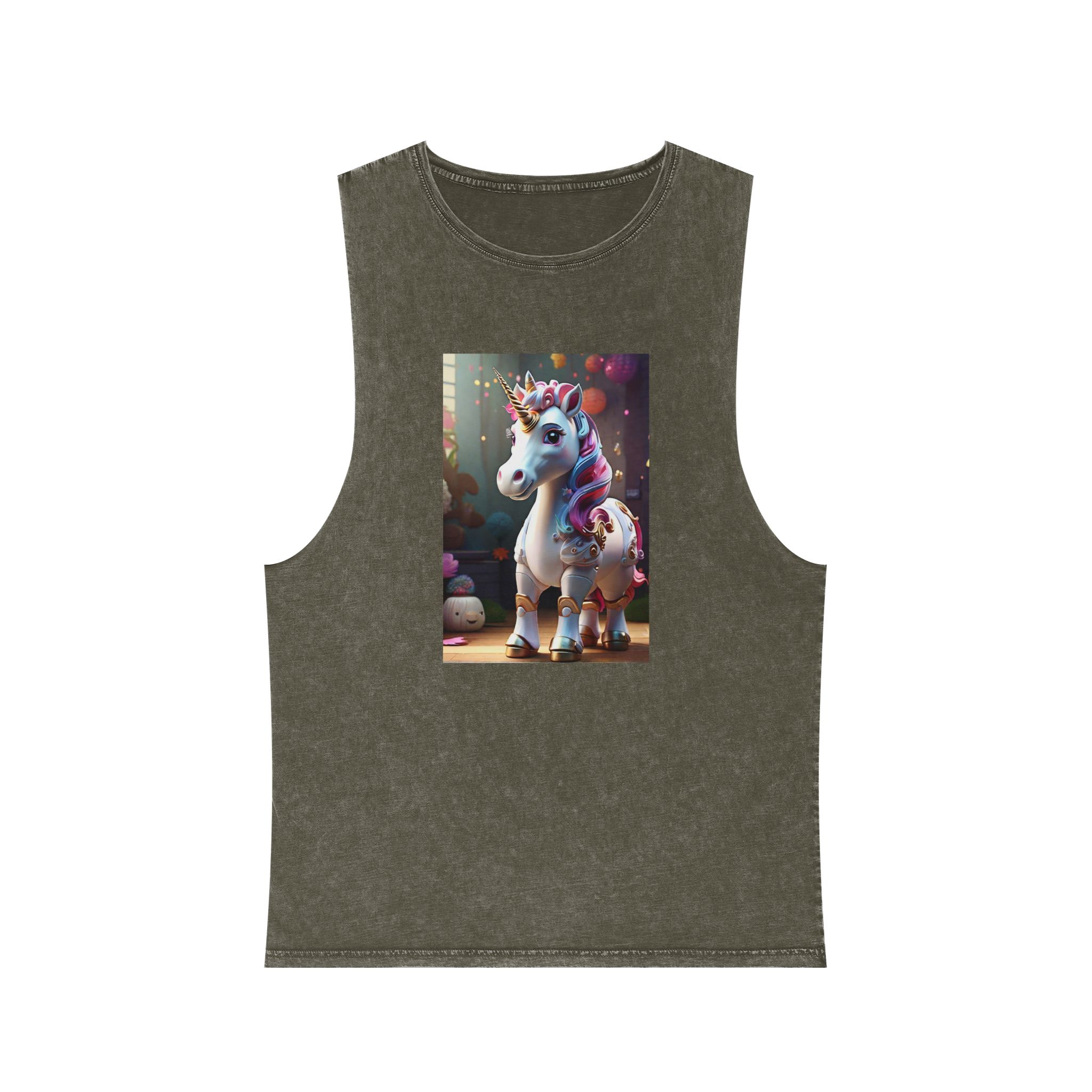 Animated Unicorn Children Generated By Ai (18) Unisex Stonewash Tank Top - Image 5