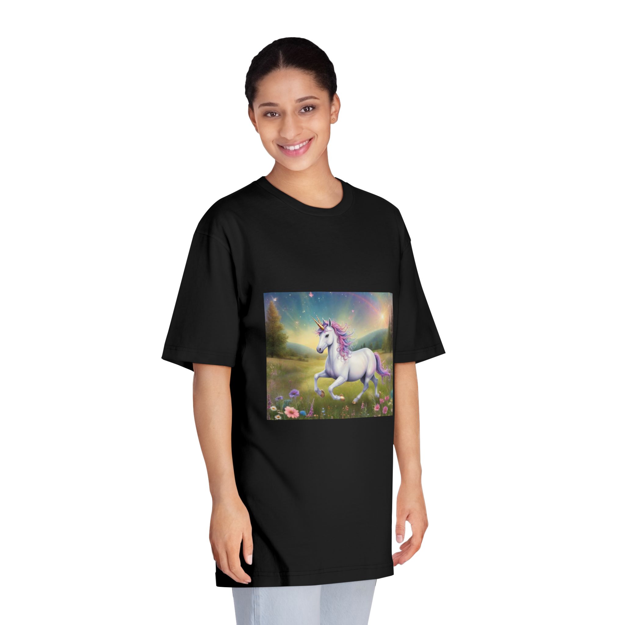 Beautiful Unicorn Running Magical Meadow Unicorn Background Images Whimsical Unicorn (7) Unisex Classic Crewneck T Shirt - Image 7