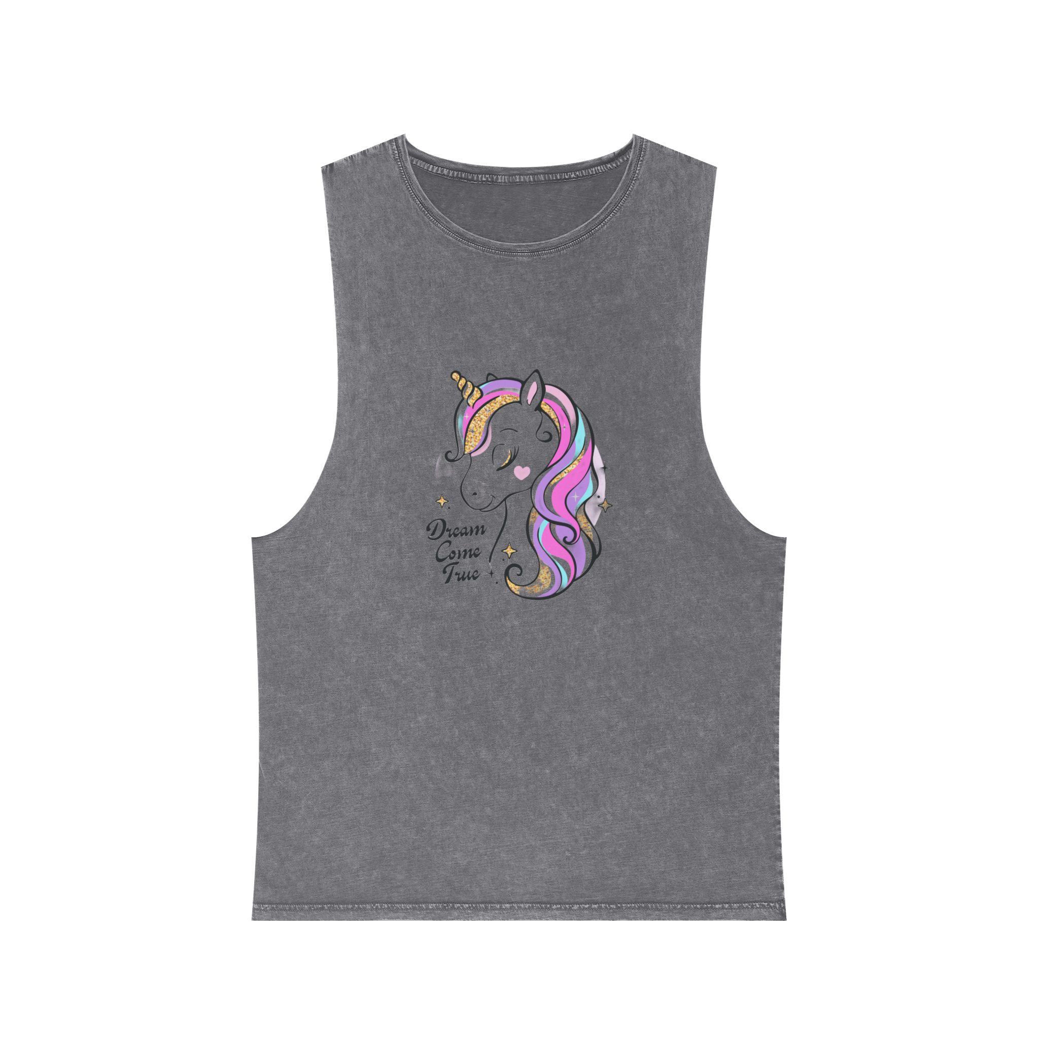 Art Beautiful Cartoon Little Unicorn On A White Background Sequins Print For Clothes and T Shirts Vector Illustration Fan T Shirt Design Vector Print Unisex Stonewash Tank Top - Image 9