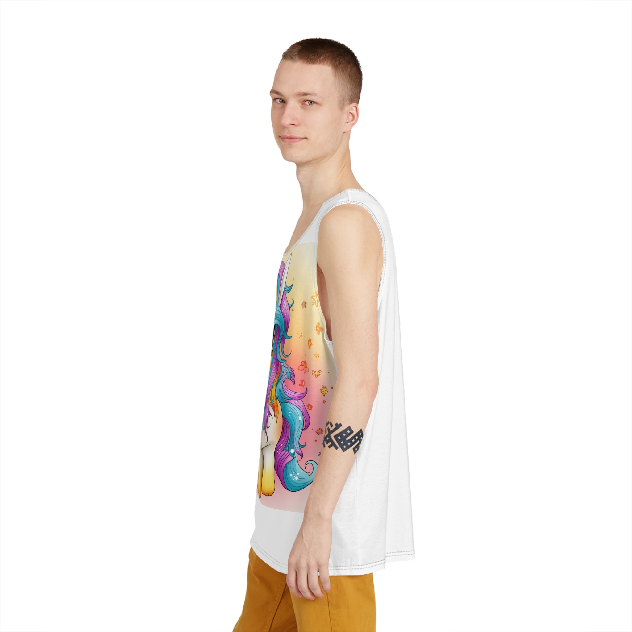 Close Up Cartoon Unicorn With Colorful Mane Generative Ai Mens Tank Aop