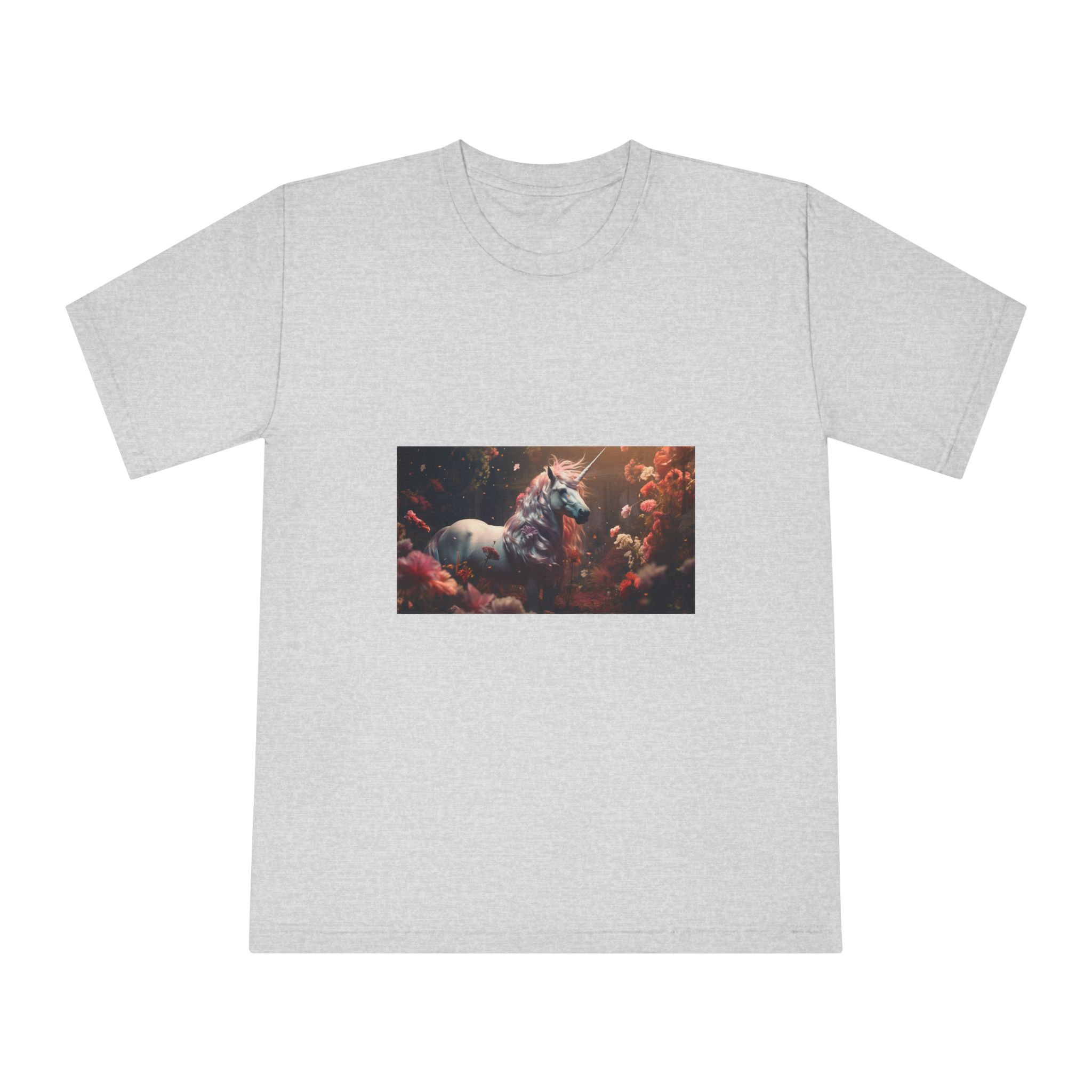 Unicorn With Long Mane Standing Field Flowers Generative Ai Unisex Classic Crewneck T Shirt - Image 13