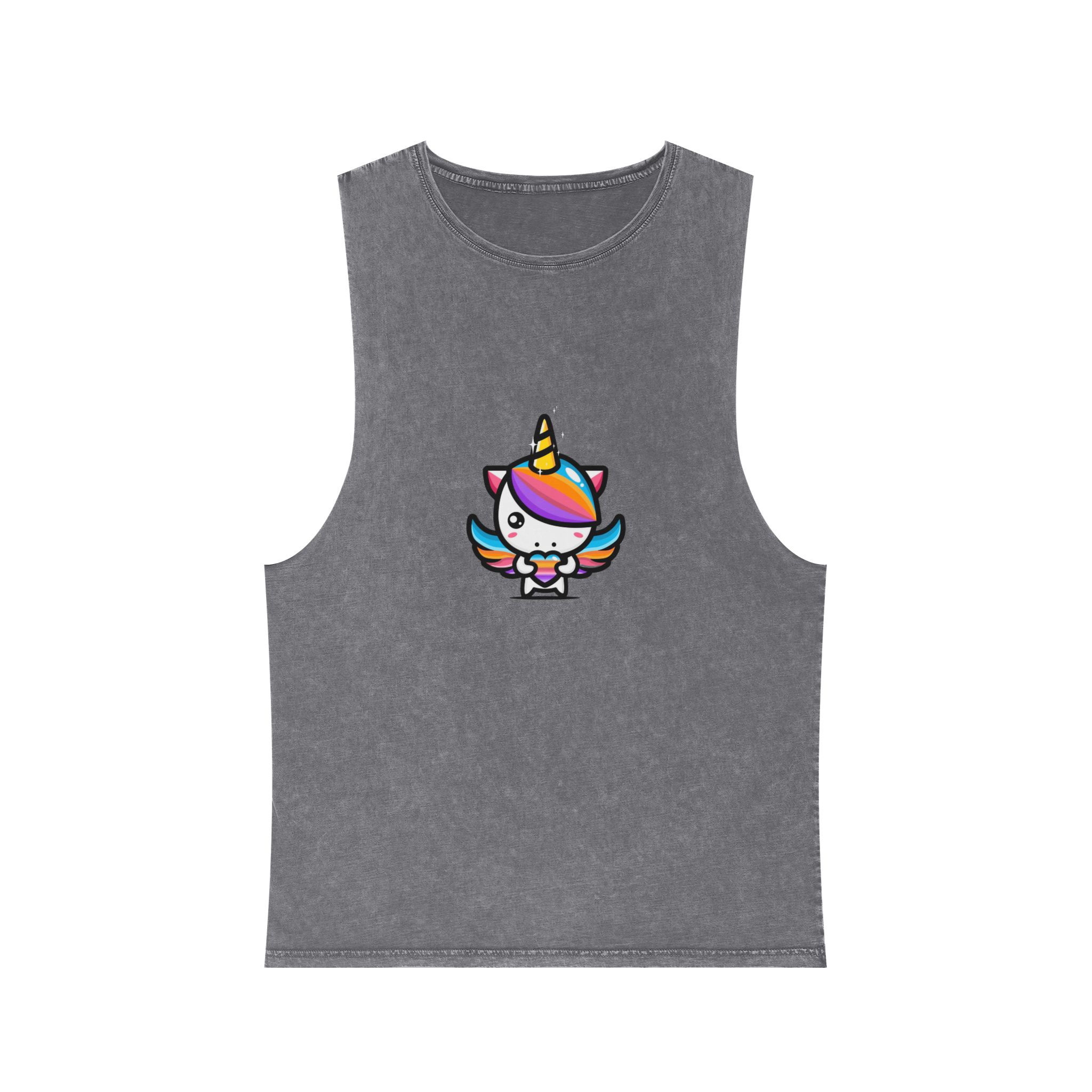 Cute Unicorn Hugging Colorful Heart Unisex Stonewash Tank Top - Image 9