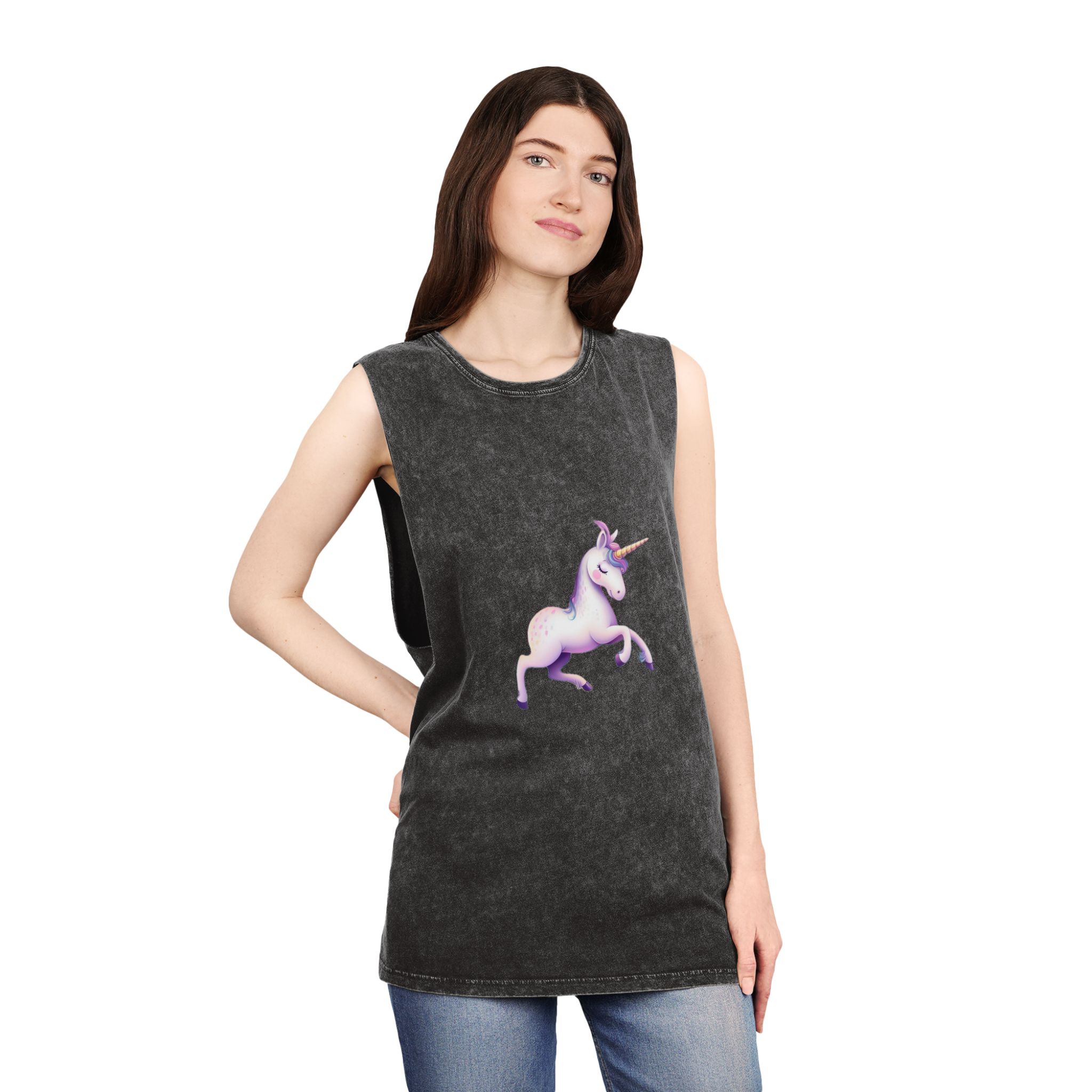 Beautiful Unicorn Running Magical Meadow Unicorn Background Images Whimsical Unicorn (47) Unisex Stonewash Tank Top - Image 4
