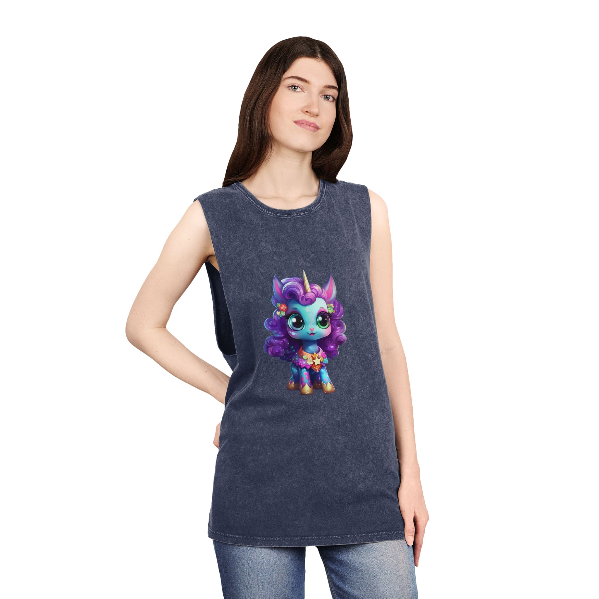 Beautiful Cute Baby Unicorn Copy Unisex Stonewash Tank Top - Image 16