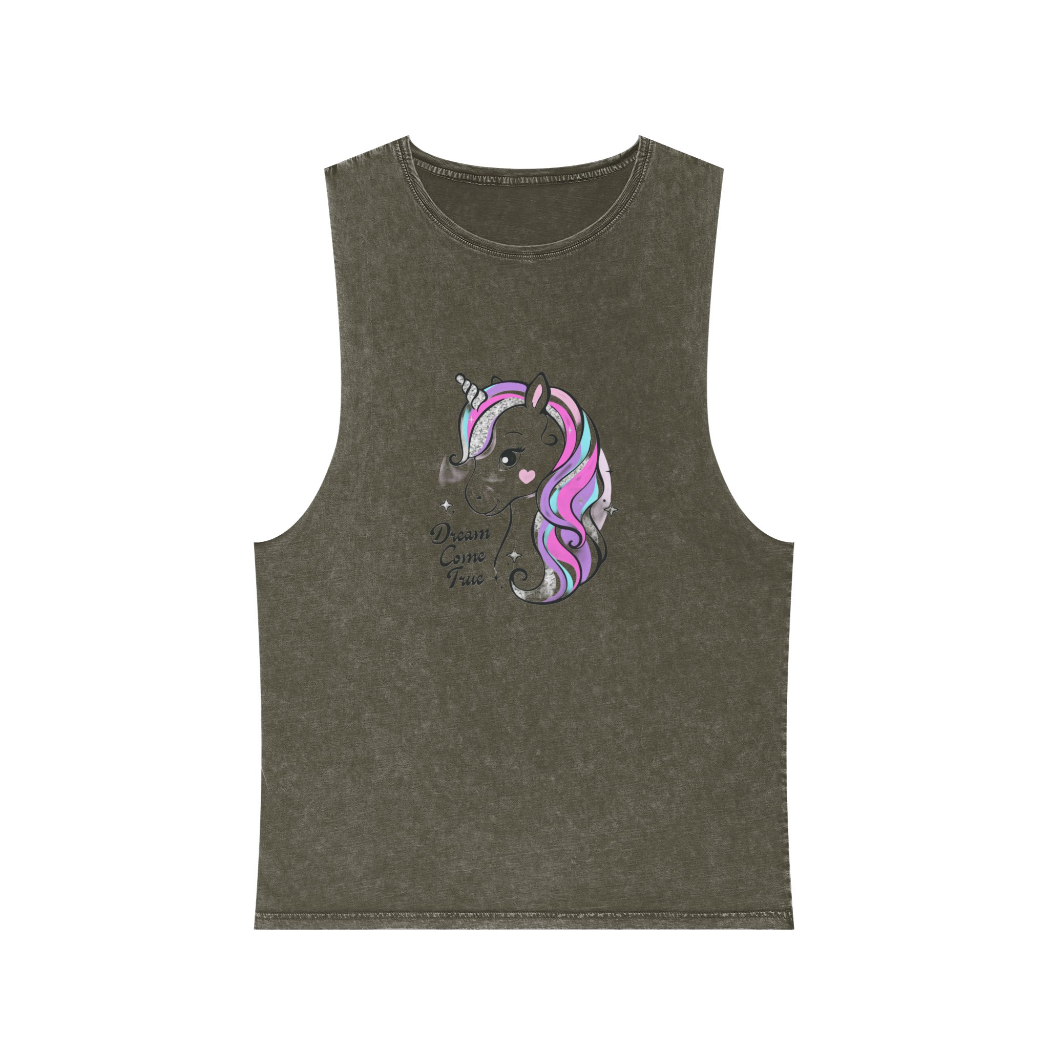 Art Beautiful Little Unicorn On A White Background Sequins Print For Clothes and T Shirts Vector Illustration Cartoon Unisex Stonewash Tank Top - Image 5