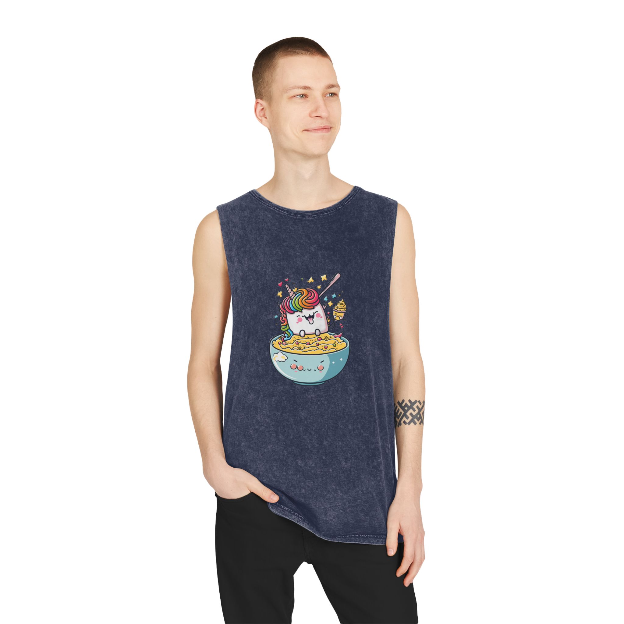 Cute Kawaii Unicorn Graphic Eating Ramen Unisex Stonewash Tank Top - Image 15
