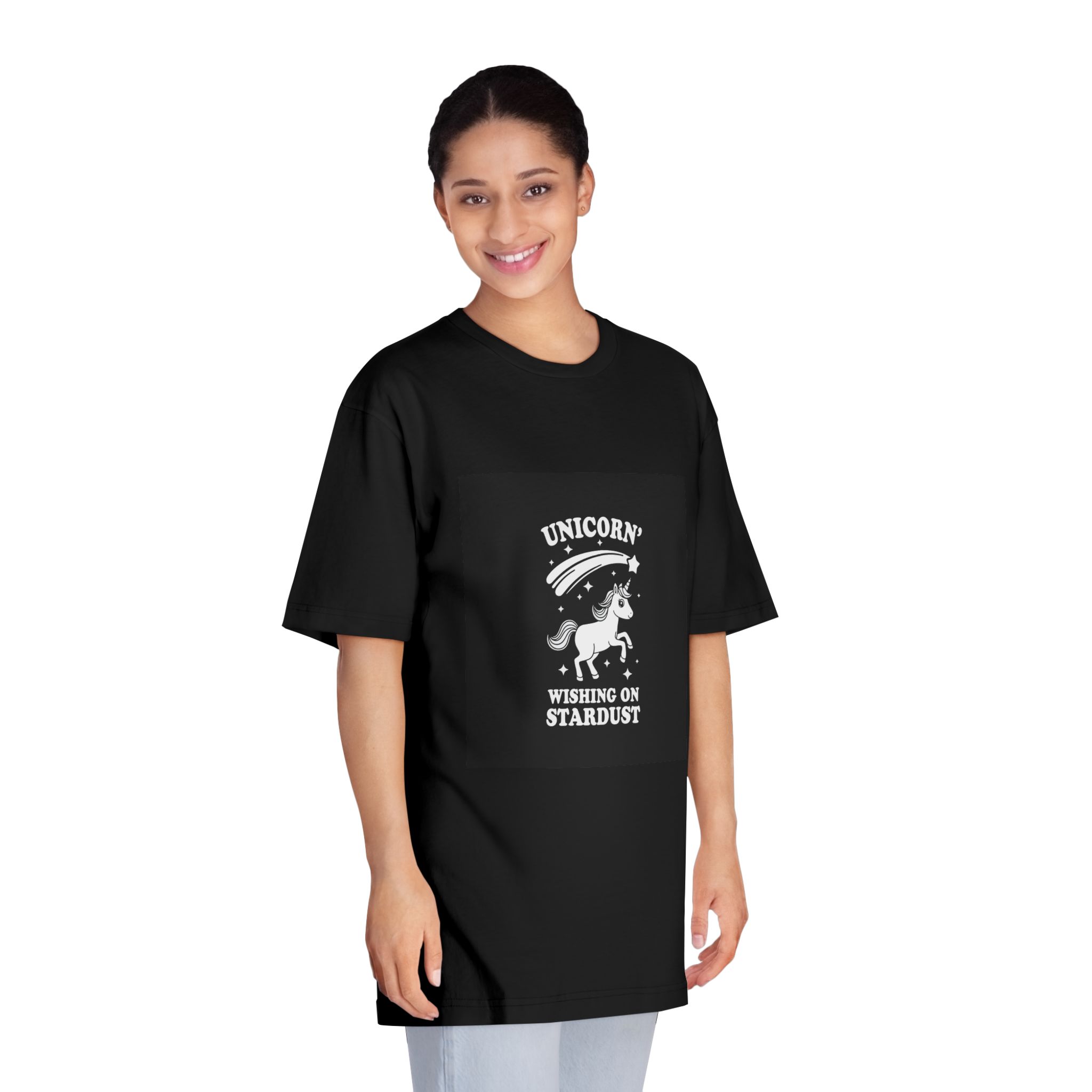 White Unicorn With Star It Is Black Background Unisex Classic Crewneck T Shirt - Image 7