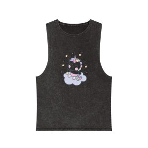 Hand Drawn Kawaii Unicorn Vector Cloud Unisex Stonewash Tank Top