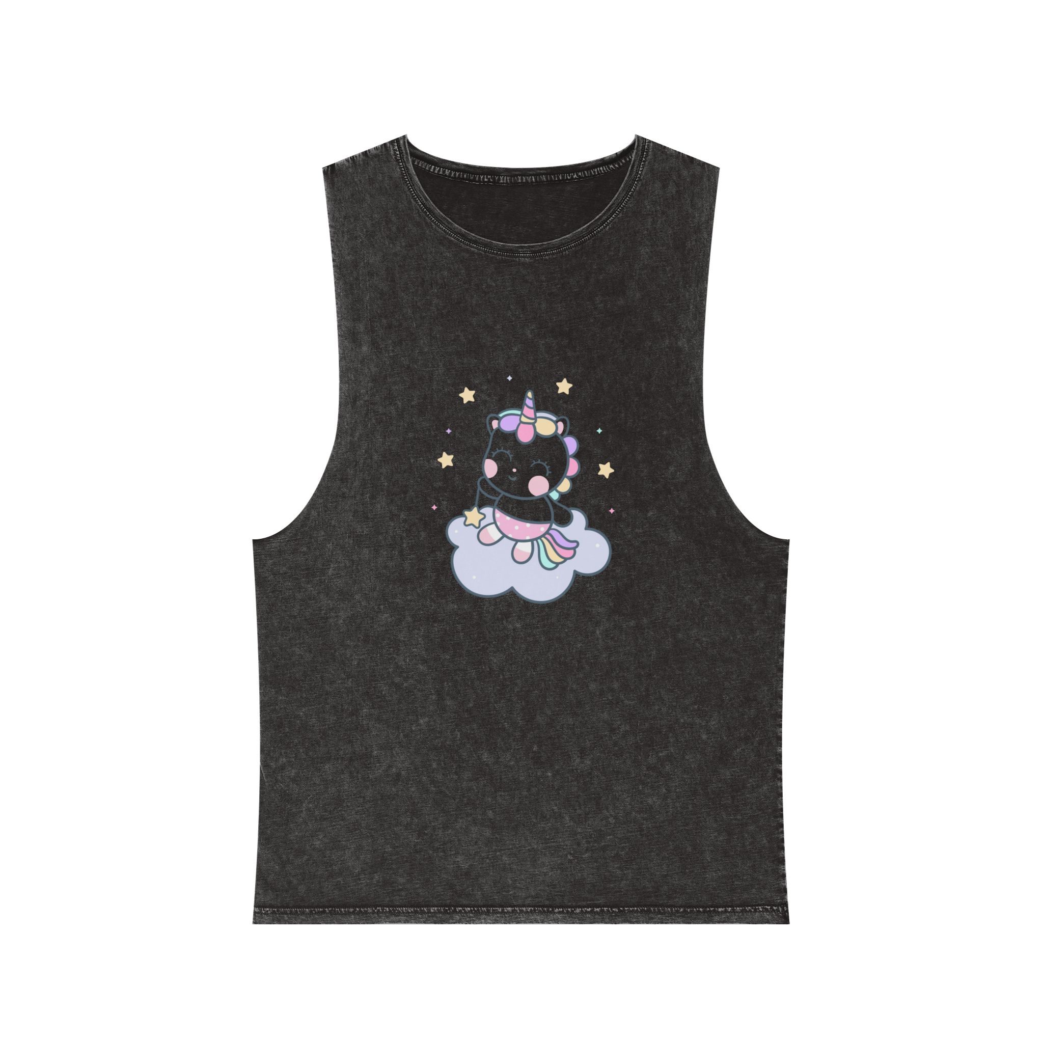 Hand Drawn Kawaii Unicorn Vector Cloud Unisex Stonewash Tank Top
