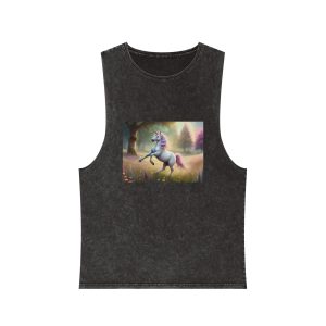 Beautiful Unicorn Running Magical Meadow Unicorn Background Images Whimsical Unicorn (8) Unisex Stonewash Tank Top
