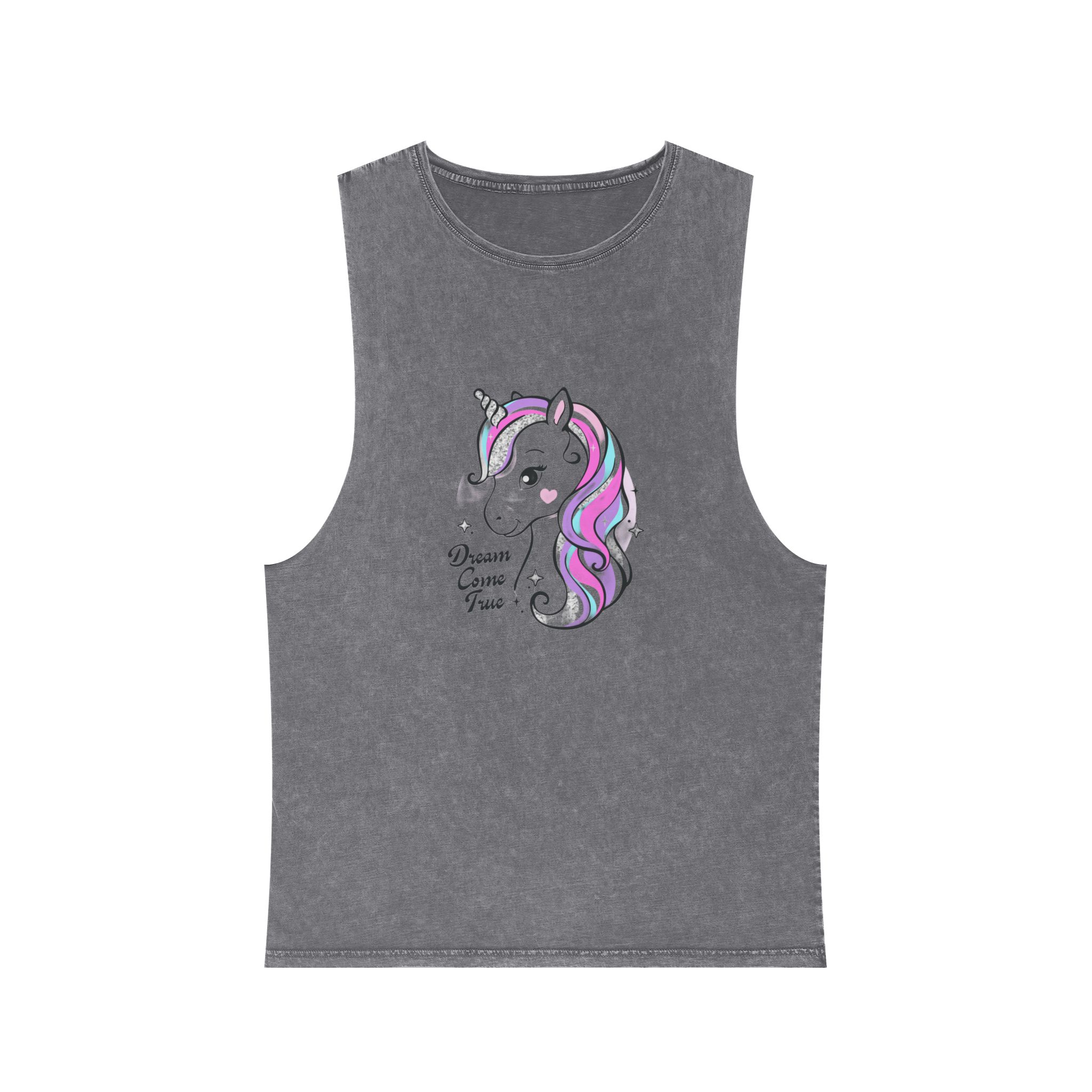 Art Beautiful Little Unicorn On A White Background Sequins Print For Clothes and T Shirts Vector Illustration Cartoon Unisex Stonewash Tank Top - Image 9