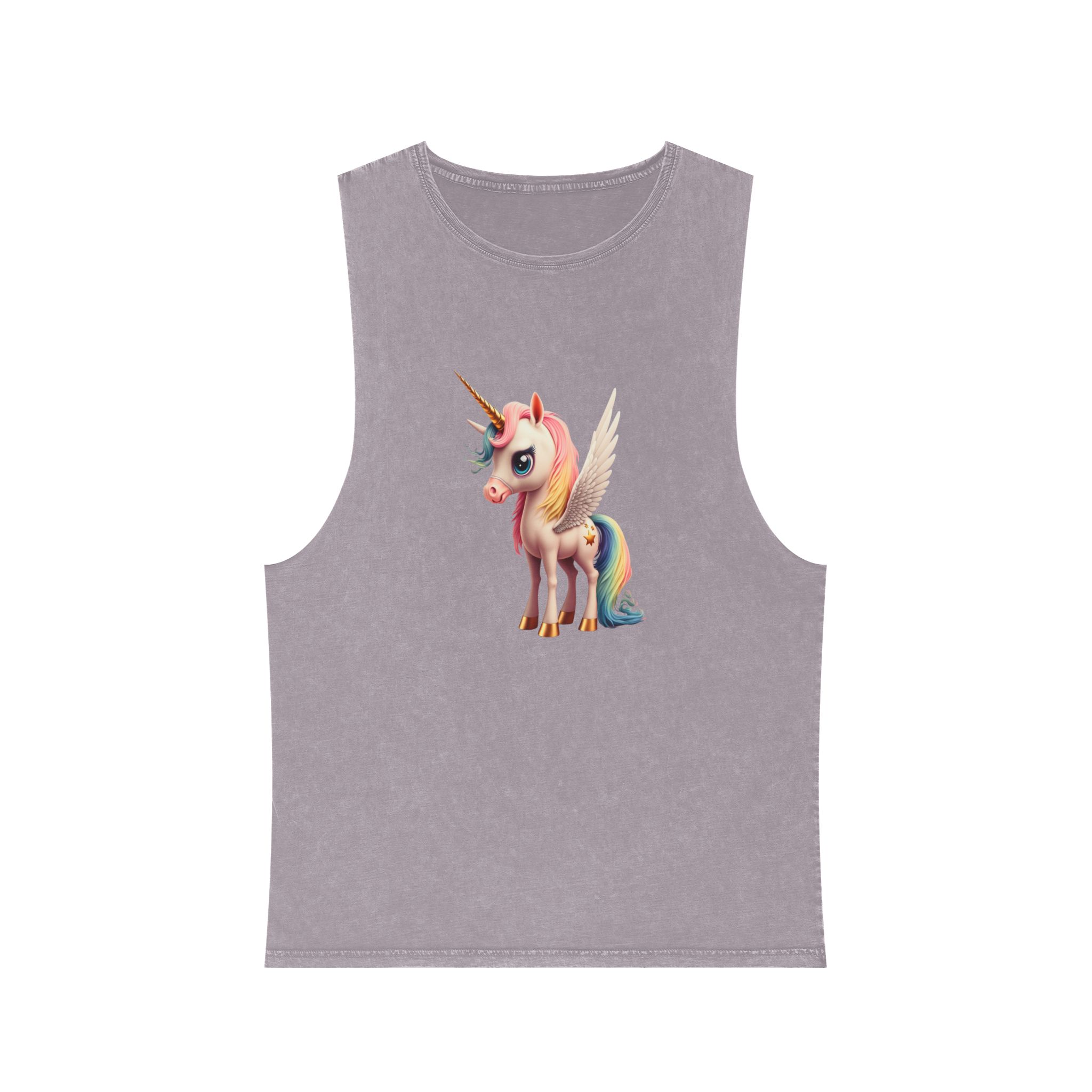 Cartoon Unicorn With Wings Pink Background Generative Ai Unisex Stonewash Tank Top - Image 17