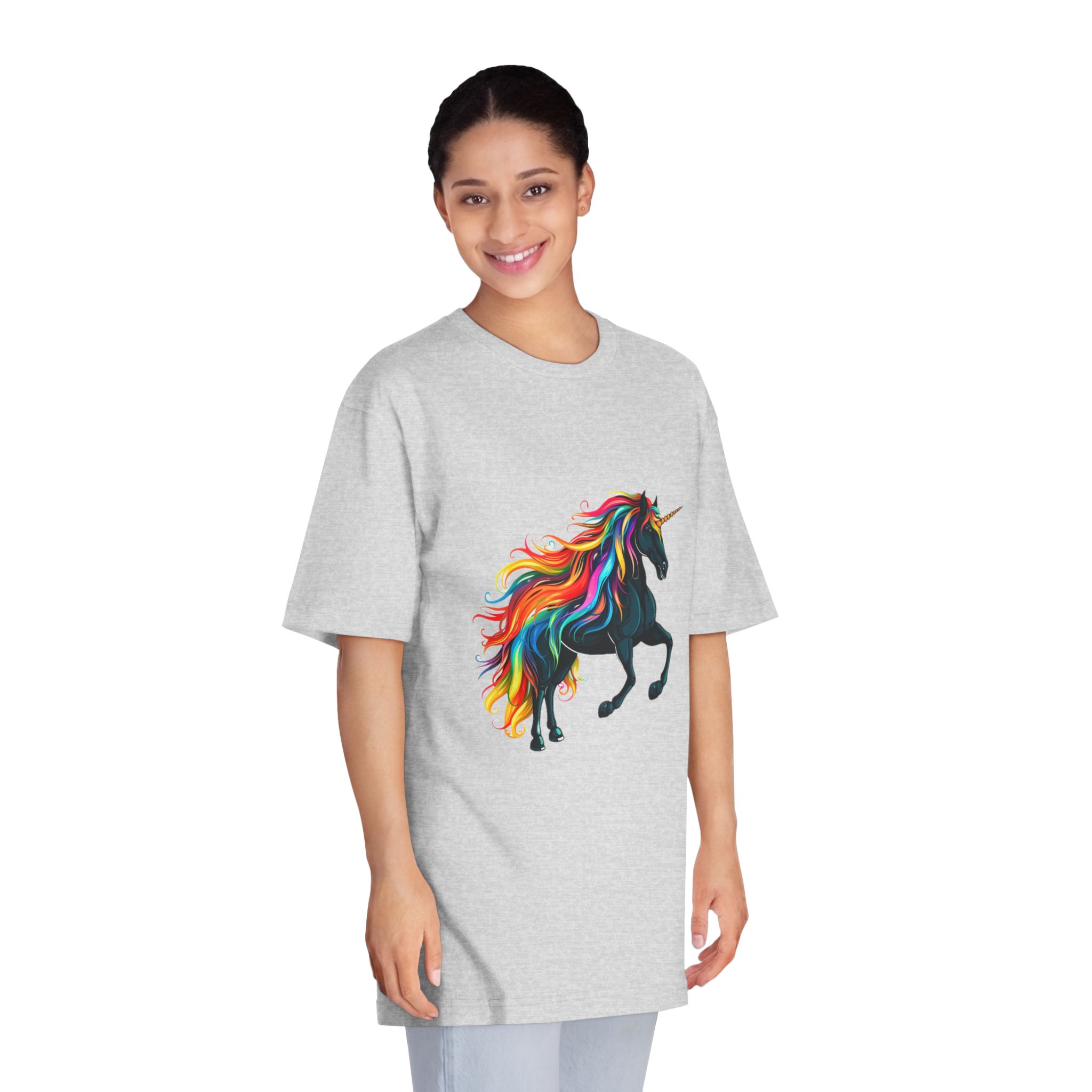 Close Up Black Unicorn With Rainbow Mane Generative Ai Unisex Classic Crewneck T Shirt - Image 15