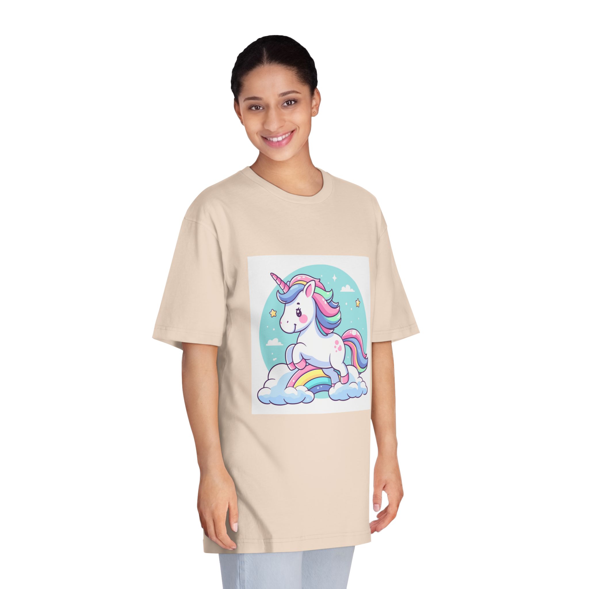Cartoon Unicorn With Rainbow Its Tail Unisex Classic Crewneck T Shirt - Image 11