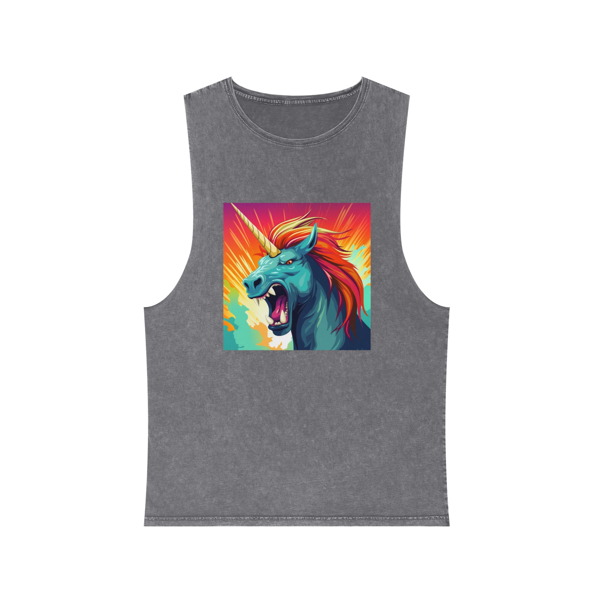 Illustration Unicorn With Colorful Mane Yellow Horn Generative Ai Unisex Stonewash Tank Top - Image 9