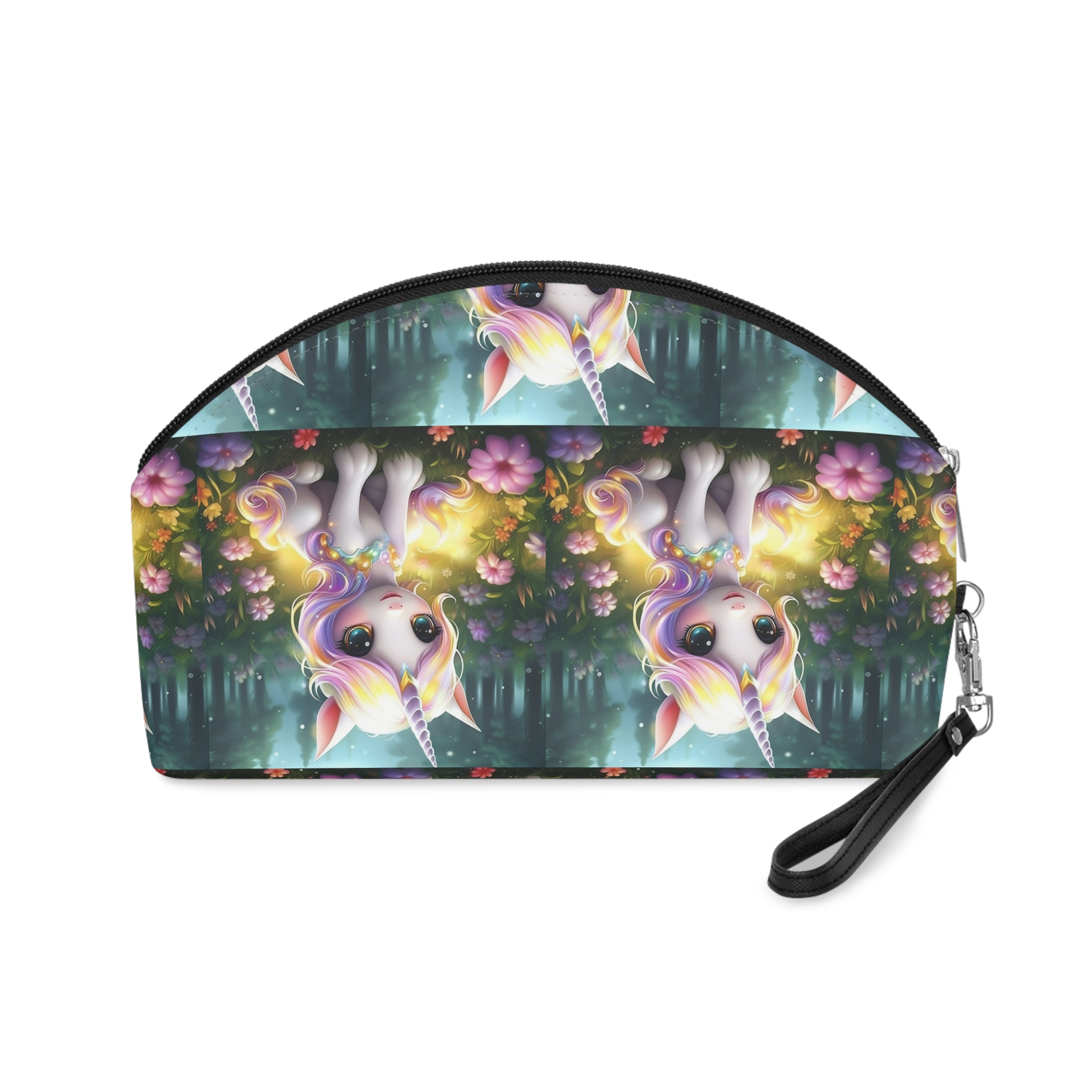 Unicorn Sitting Grass With Flowers Trees Background Generative Ai Makeup Bag - Image 2