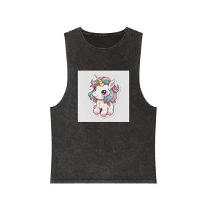 Cartoon Unicorn With Pink Mane Tail With Stars It Unisex Stonewash Tank Top
