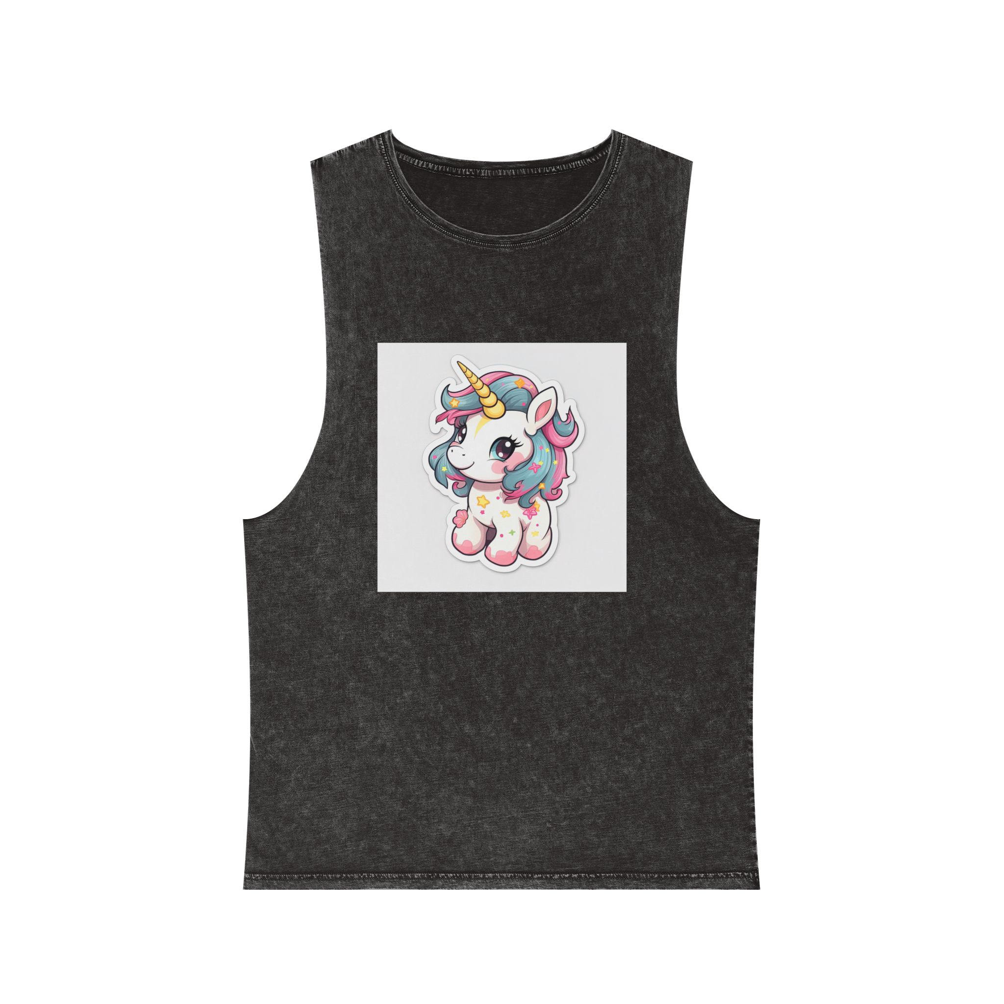Cartoon Unicorn With Pink Mane Tail With Stars It Unisex Stonewash Tank Top