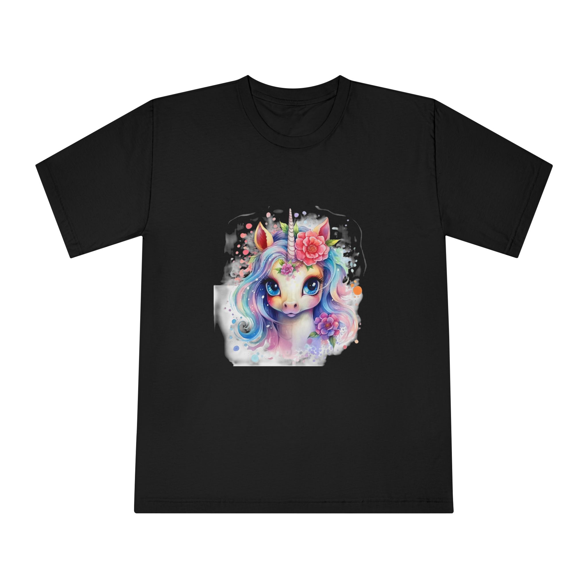 Cute Colorful Magic Unicorn With Flowers Watercolor Style (8) Copia Unisex Classic Crewneck T Shirt - Image 5